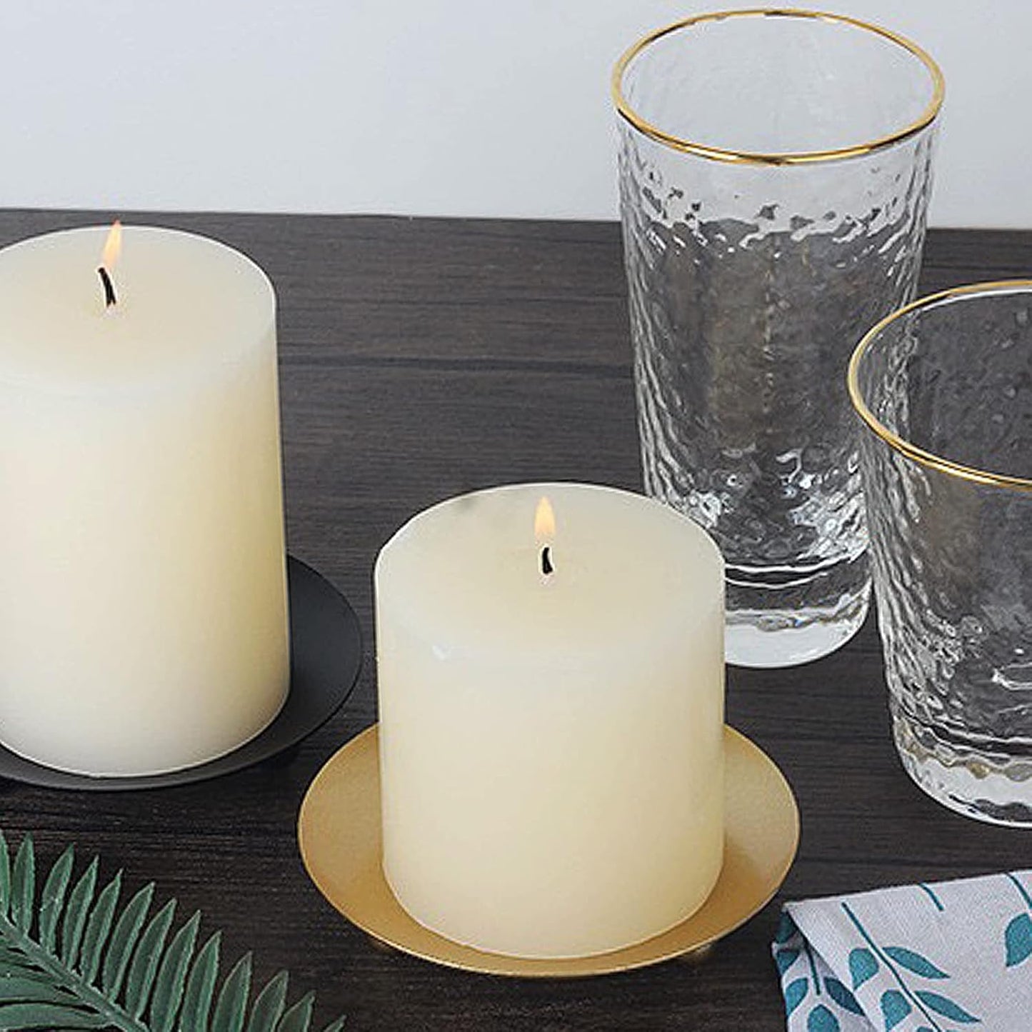 Candle Holder Decorative Iron Plate,Candle Stand for LED & Wax Candles,Spa,Bathroom,Weddings,4.33x0.78inch,Set of 4 (Gold)