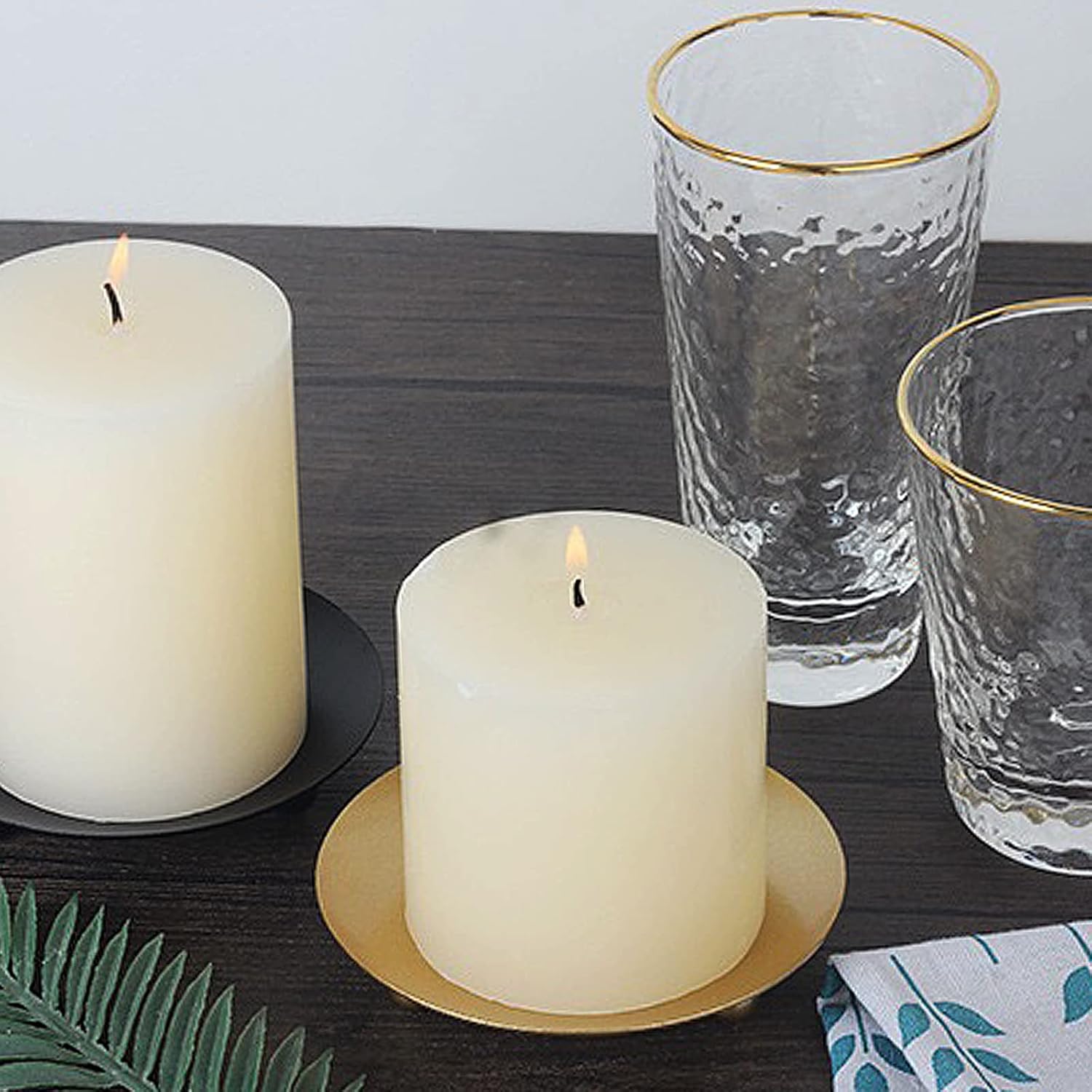 Candle Holder Decorative Iron Plate,Candle Stand for LED & Wax Candles,Spa,Bathroom,Weddings,4.33x0.78inch,Set of 4 (Gold)