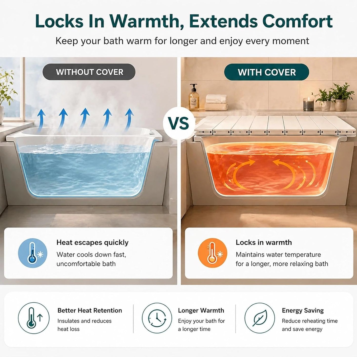 Foldable Bathtub Cover Insulation Board Dustproof Lid PVC Bath Caddy Tray for Soaking Water Temperature Keeper Bathroom Storage Rack Tablet Book Phone Holder(35.4",29.5")