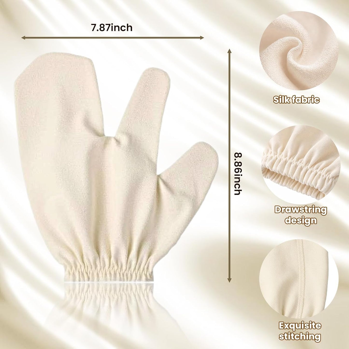 Garshana Gloves Raw Silk Massage Gloves Ayurvedic Massage Lymphatic System Glove for Hands Cellulite Dry Brushing Sleeping Exfoliating Smooth Glove for Women Body Portable