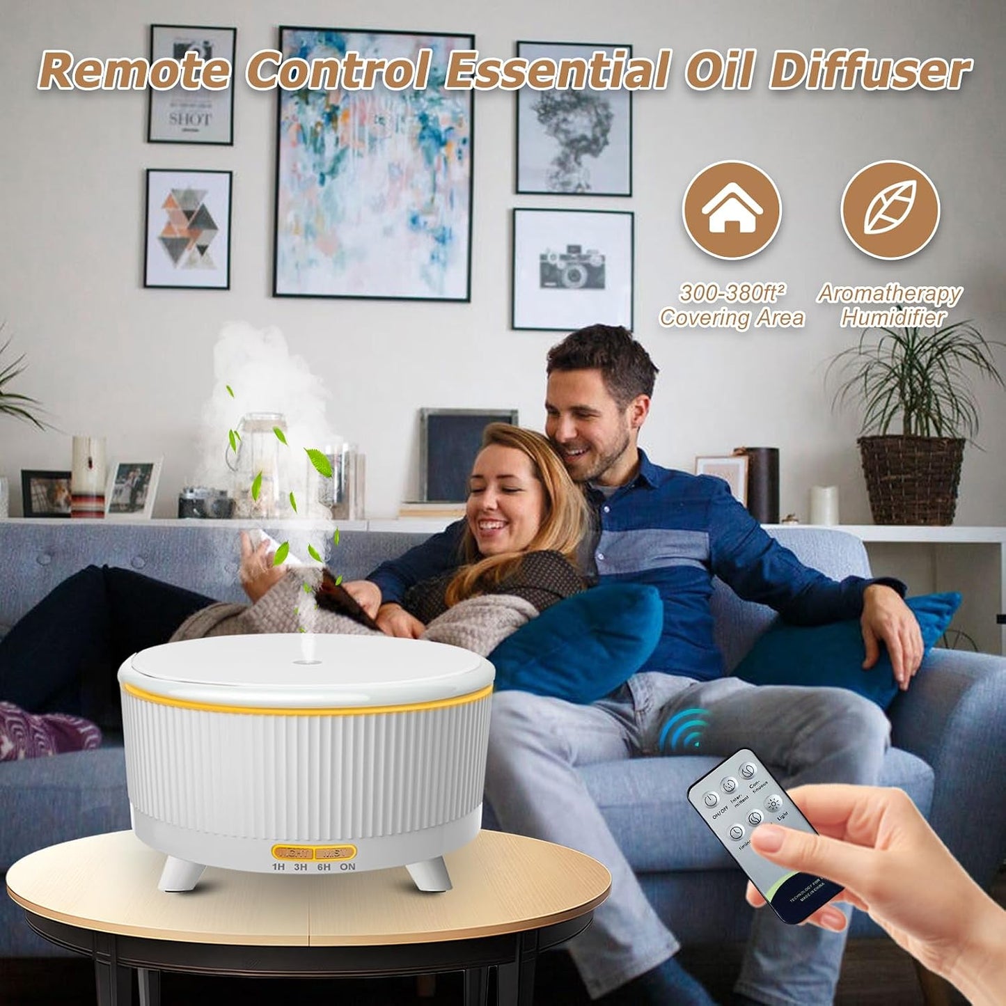 Essential Oil Diffuser for Large Room 500ml,Diffusers for Home with R/C,Aromatherapy Diffuser Waterless Auto Off,Cool Mist Humidifier 7 Colors Light & 3 Mist Modes for Bedroom Women Office White