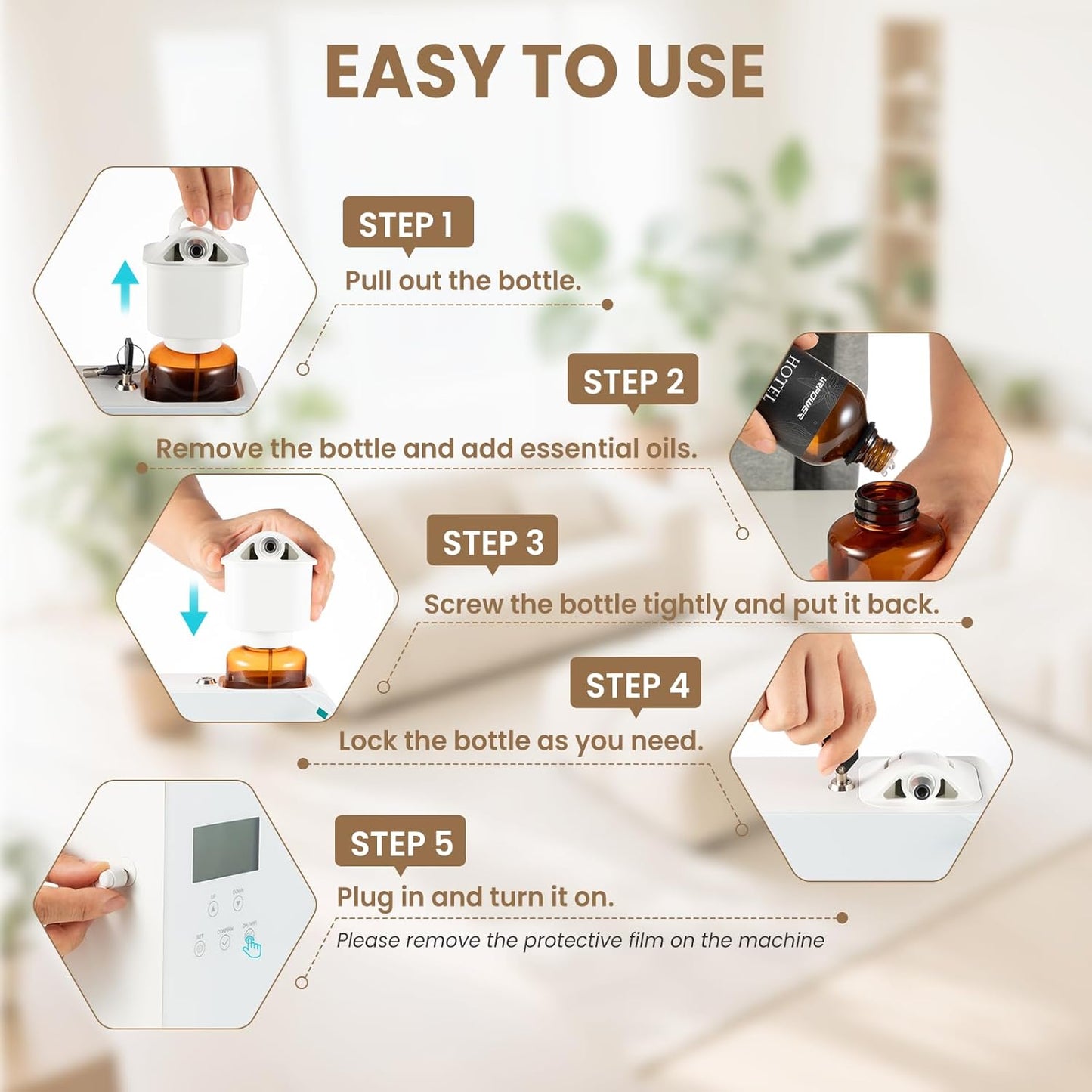 URPOWER 300ml Waterless Nebulizing Scent Diffuser Up to 3000 Sq Ft, Smart APP Control HVAC/Wall Cold-Air Aromatherapy Machine with Lockable Oil Bottle for Home/Office/Hotel Starter Oil Included