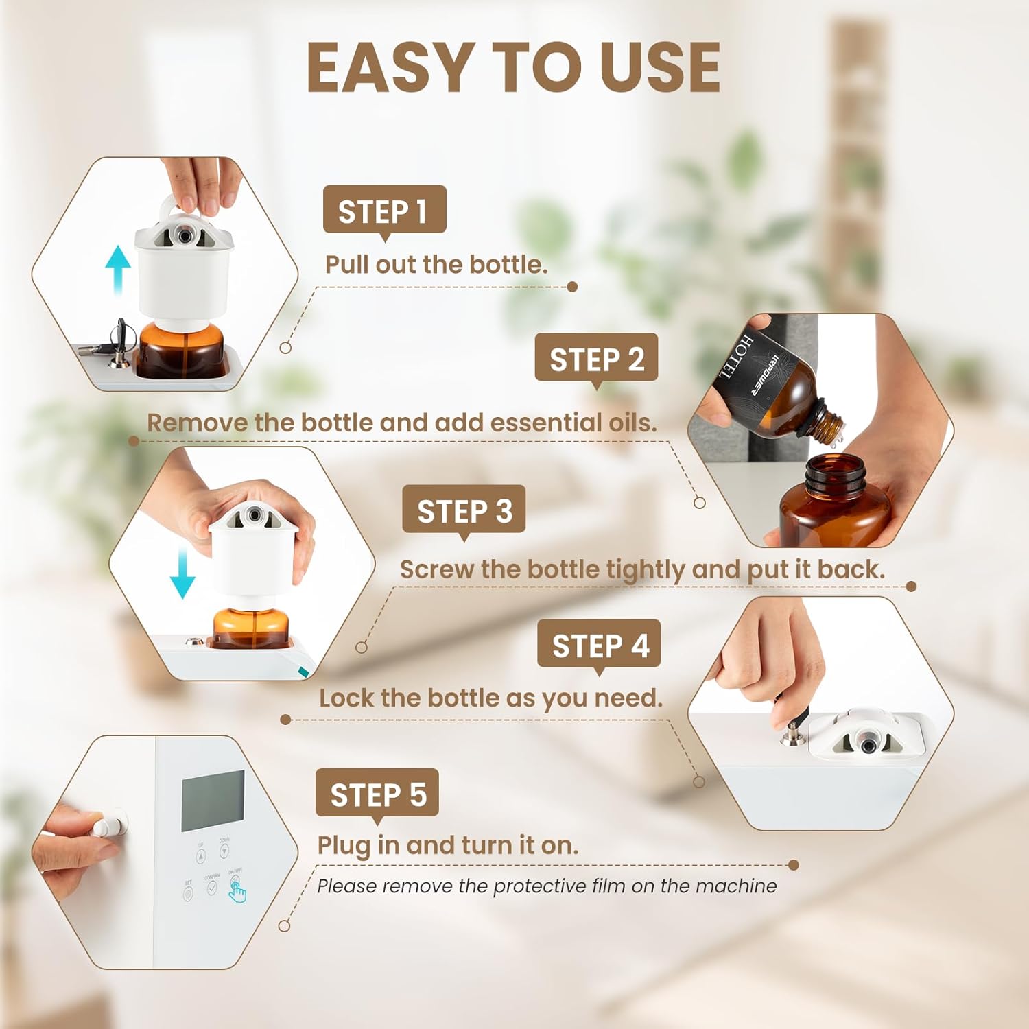 URPOWER 300ml Waterless Nebulizing Scent Diffuser Up to 3000 Sq Ft, Smart APP Control HVAC/Wall Cold-Air Aromatherapy Machine with Lockable Oil Bottle for Home/Office/Hotel Starter Oil Included