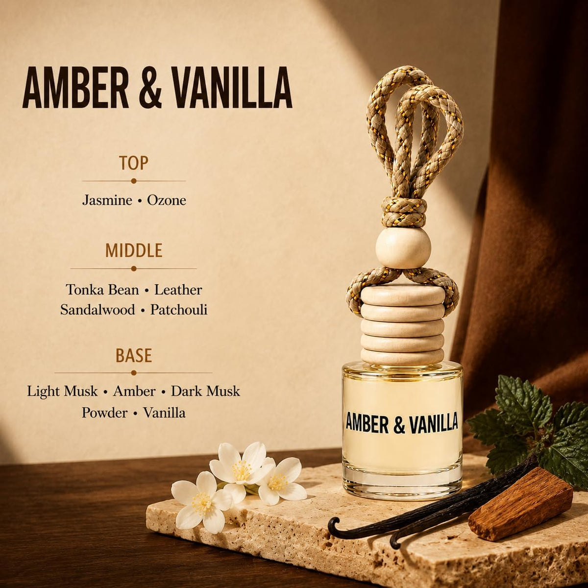 Amber & Vanilla Hanging Car Air Freshener & Oil Diffuser