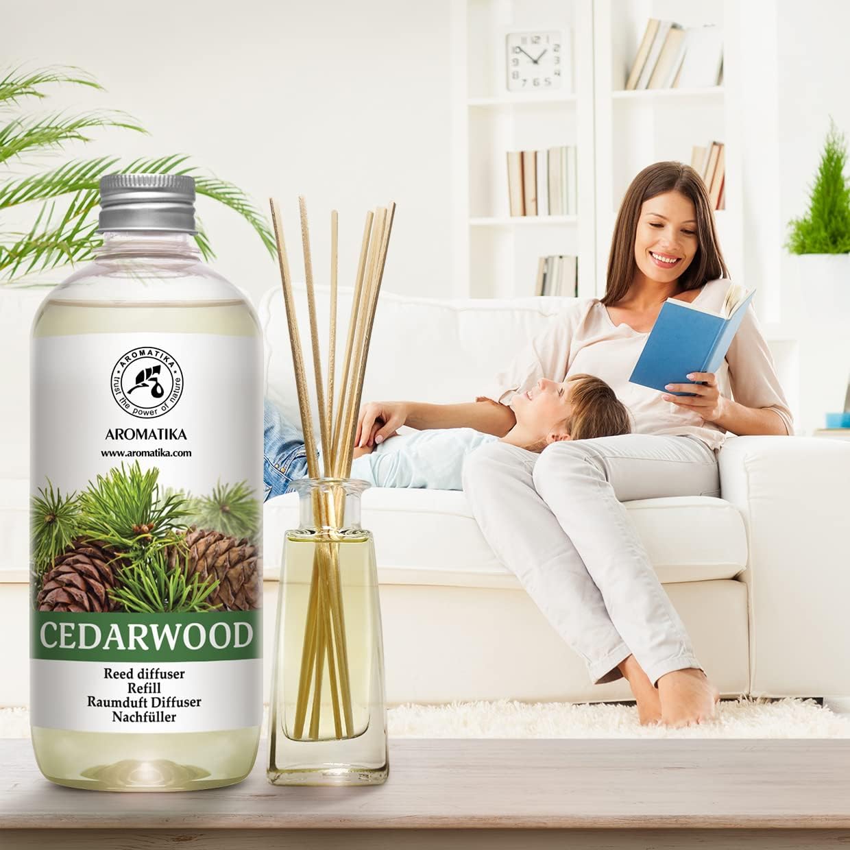 Reed Diffuser Refill Cedarwood 17 Fl Oz (500ml) - Scented Diffuser with Natural Cedarwood Oil - Room Diffuser Refill - Room Freshener - Scented Diffusers - Home Fragrance