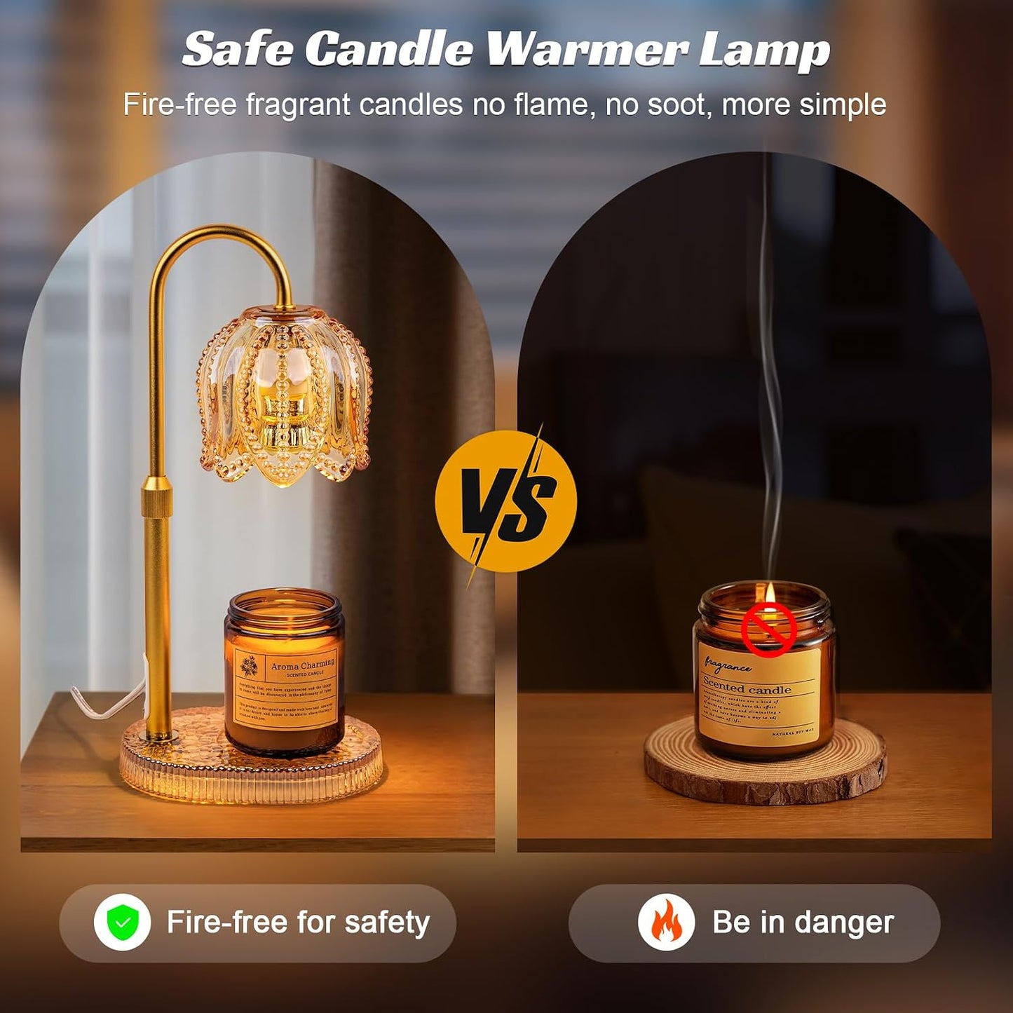 Petal Candle Warmer Lamp with Timer & Dimmable Light Champagne Gold - Adjustable Height Jar Melter on Crystal Glass Base, Home Decor Gift Set (Includes 2 Bulbs)
