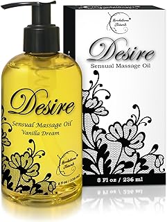 Desire Sensual Massage Oil for Date Night | Perfect for Couples | Hydrating Vanilla Body Oil | All Natural with Sweet Almond, Grapeseed & Jojoba for Smooth Glide 8oz