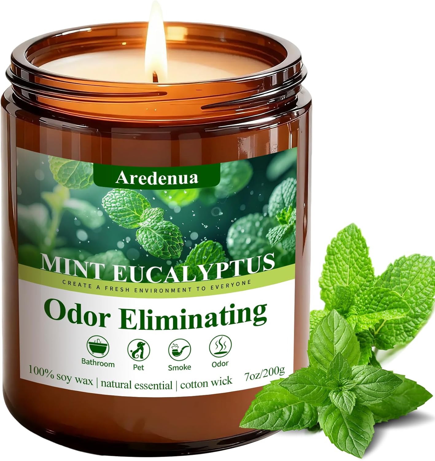 Mint Eucalyptus Odor Eliminating Candles | Eliminates 95% of Pet, Smoke, Food & Other Smells – Air Freshing Scented Candles - Gifts for Women Men, 50 Hour Burn time - 7 oz Natural Soy Wax