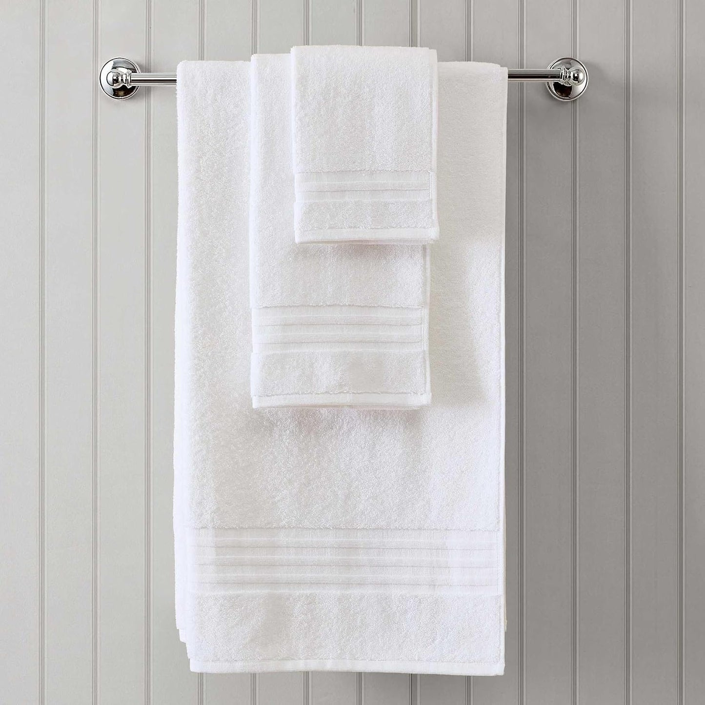 Martha Stewart - Bath Towels, Soft & Absorbent 100% Cotton Towels, Plush 700 GSM, 6-Piece Bathroom Towel Set with Textured Dobby Weave (Skyland Manor White)