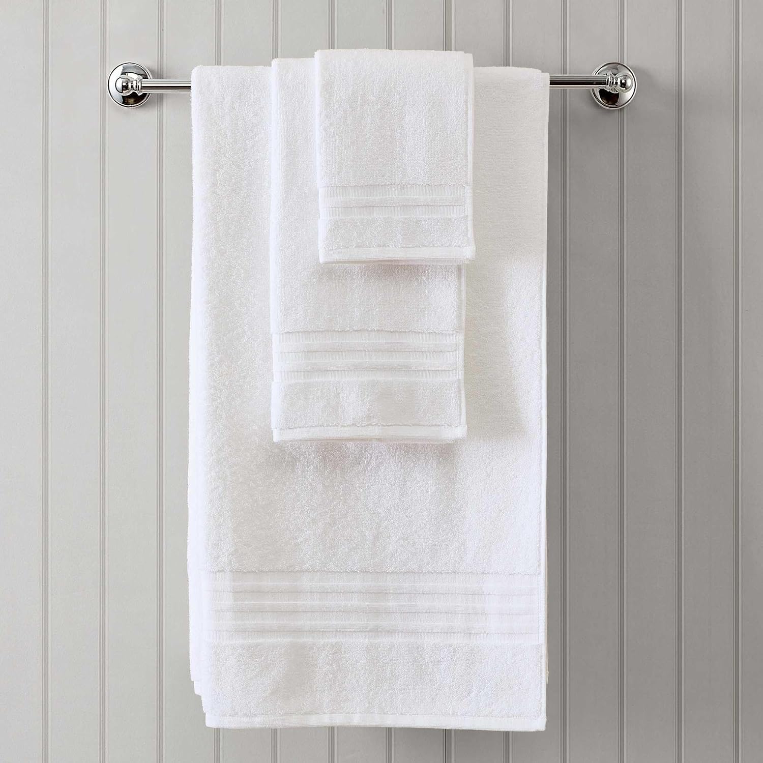 Martha Stewart - Bath Towels, Soft & Absorbent 100% Cotton Towels, Plush 700 GSM, 6-Piece Bathroom Towel Set with Textured Dobby Weave (Skyland Manor White)