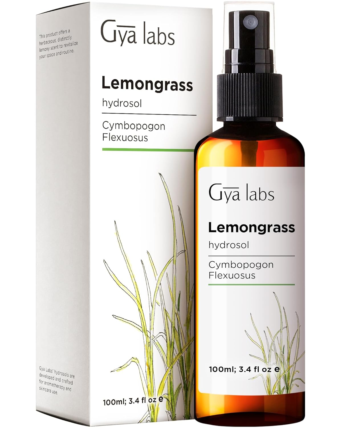 Gya Labs Lemongrass Hydrosol - 3.4 Fl Oz - Hydrating Face & Body Mist for Skin Toner & Hair Refresher - As Pillow, Room & Linen Spray for Fresh Scent