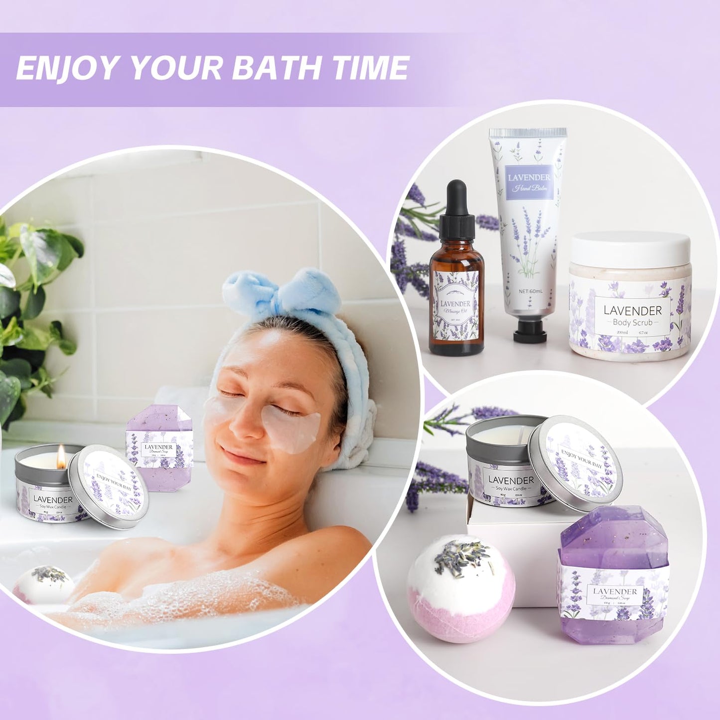 Lavender Spa Gifts Set, 11 Pcs Bath Gift Set for Women, Relaxing Spa Gifts, Home Spa Bath Set Self Care Package, Birthday Gifts for Womens Her Mom Friends Wife Girlfriend Wife