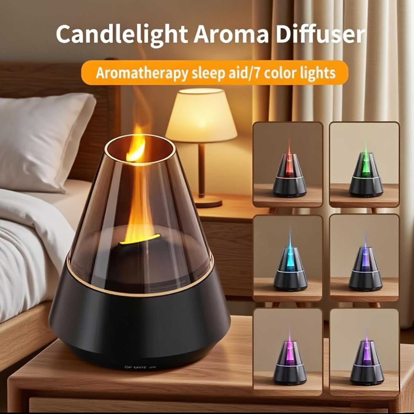 Essential Oil Diffuser, Luxury-Style Aromatherapy Diffuser with Candlelight Night Light Effect, Ultrasonic Cool Mist Humidifier, Remote Control Function, Suitable for Home Living Room and Office