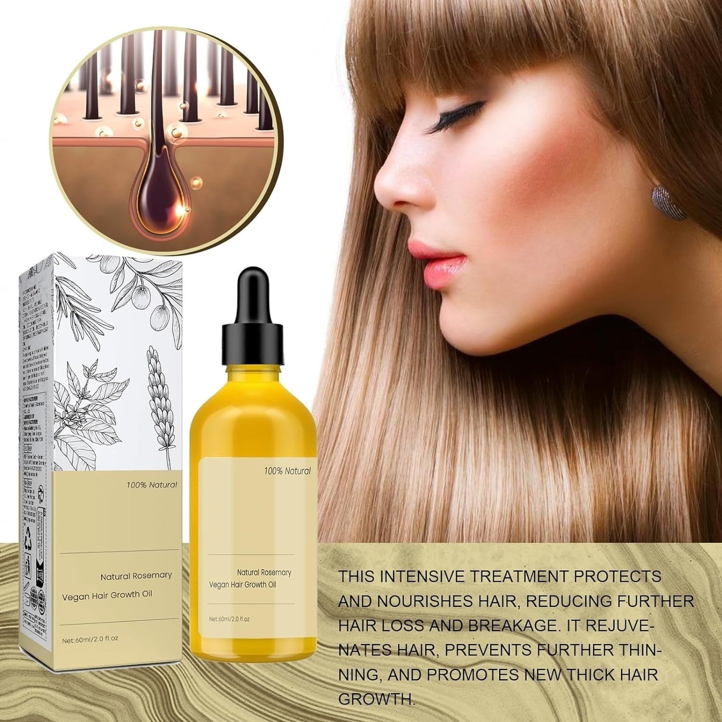 180 ML Natural Hair Growth Oil, Carvenchi Organic Rosemary Oil for Dry Damaged and Growth Thin Hair.