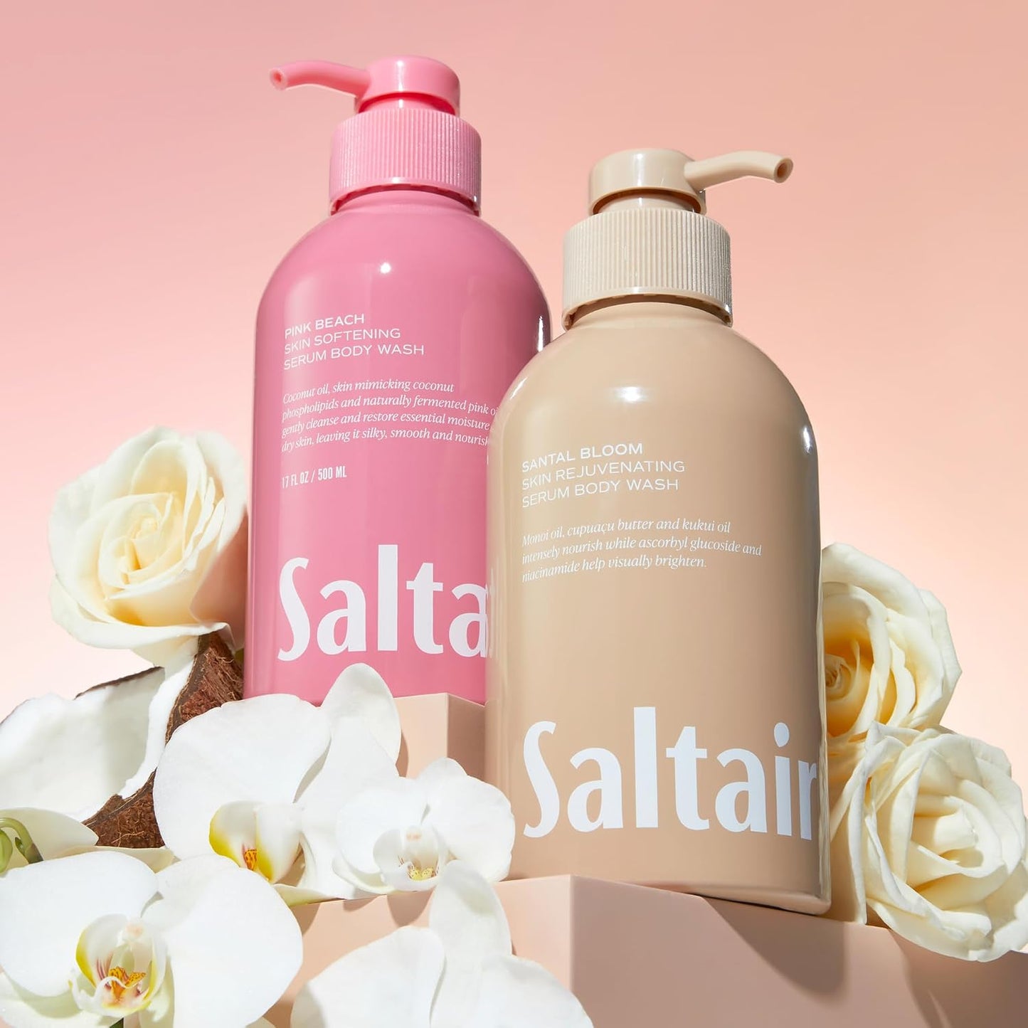Saltair Body Wash Variety Pack – Signature Scents: Santal Bloom & Pink Beach – Moisturizing Body Wash – Scented Shower Gel for Women and Men – 2x 17oz – Paraben & Cruelty-Free