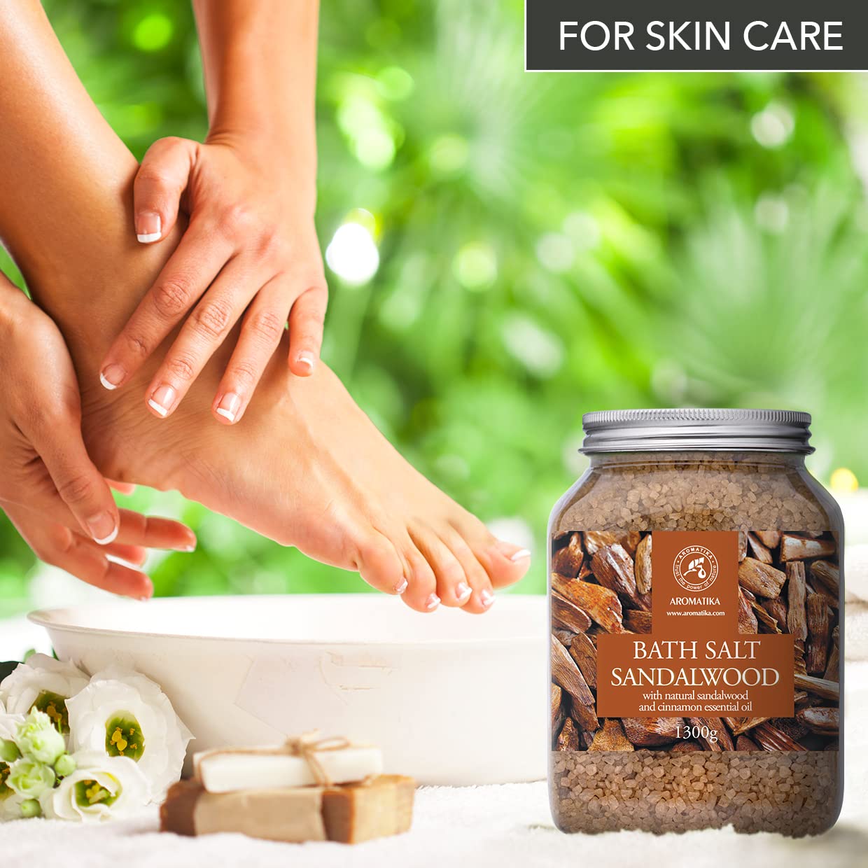 Bath Sea Salt Sandalwood 46 Oz (1300g) - Bath Salts with Sandalwood & Cinnamon Essential Oil for Bath Soak - Relaxing Bath - Muscle Relaxation - Aromatherapy Bath Salts - Sea Salt Bath