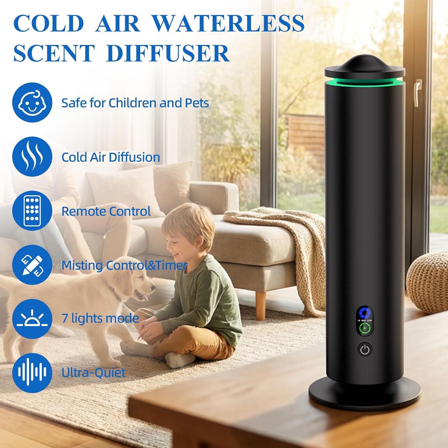 coobest Waterless Diffuser Essential Oil Diffuser with 7 Lights and 5 Oil,4 Scent Intensity Models 3 Timer,Scent Diffuser Starter kit for Home,Offices,Hotels and Spas Aromatherapy Diffuser