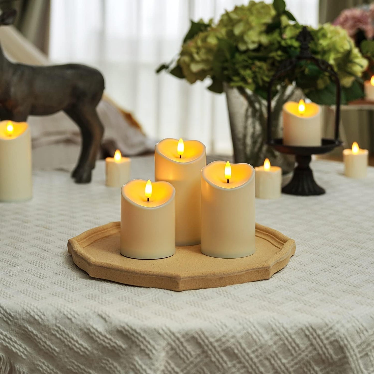 Homemory LED Candles with Remote Timers - Battery Operated, Electric Fake Plastic, Dark Ivory, Outdoor Waterproof Set of 3