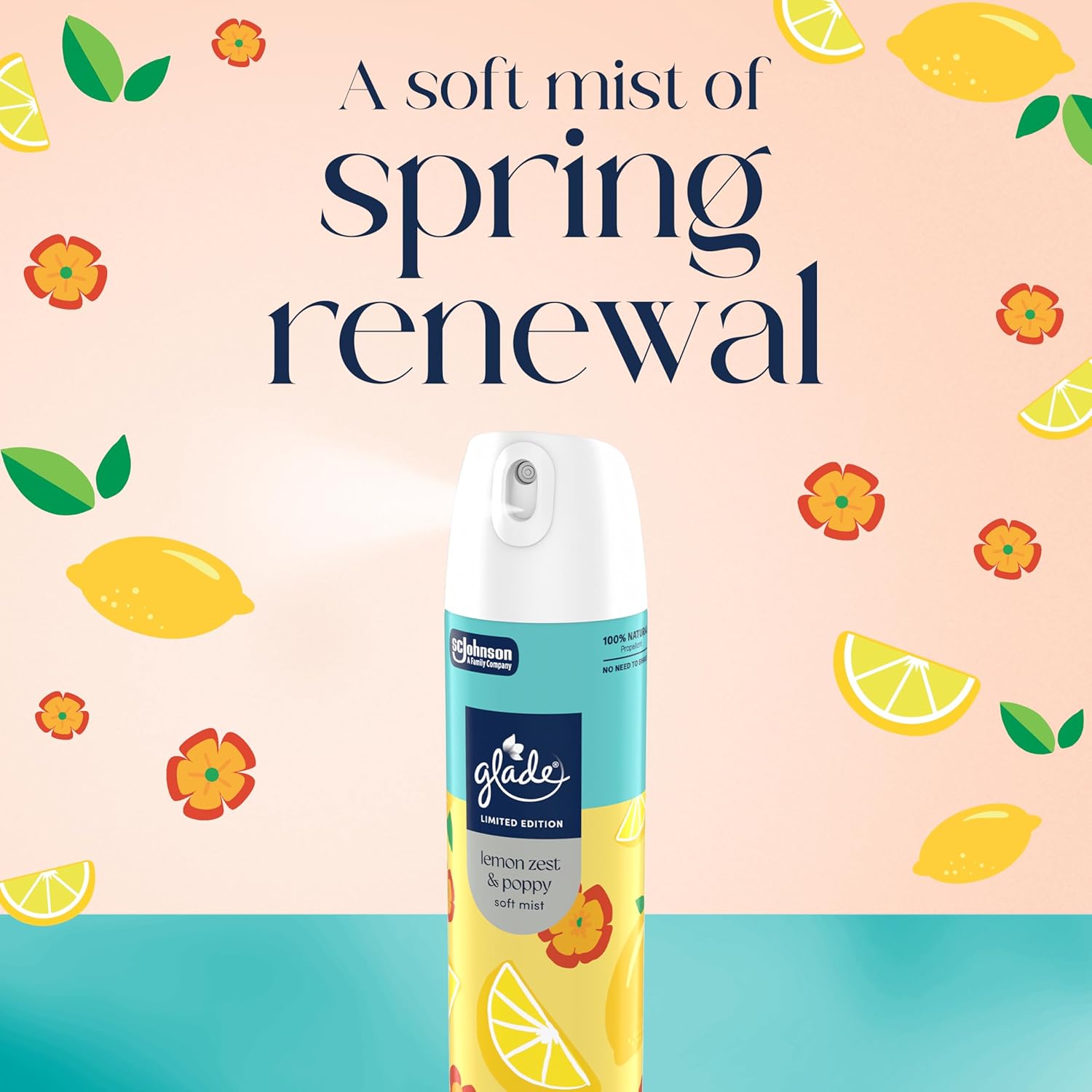 Glade Odor Fighting Soft Mist Air Freshener Room Spray, Lemon Zest & Poppy, 8oz., 6 count