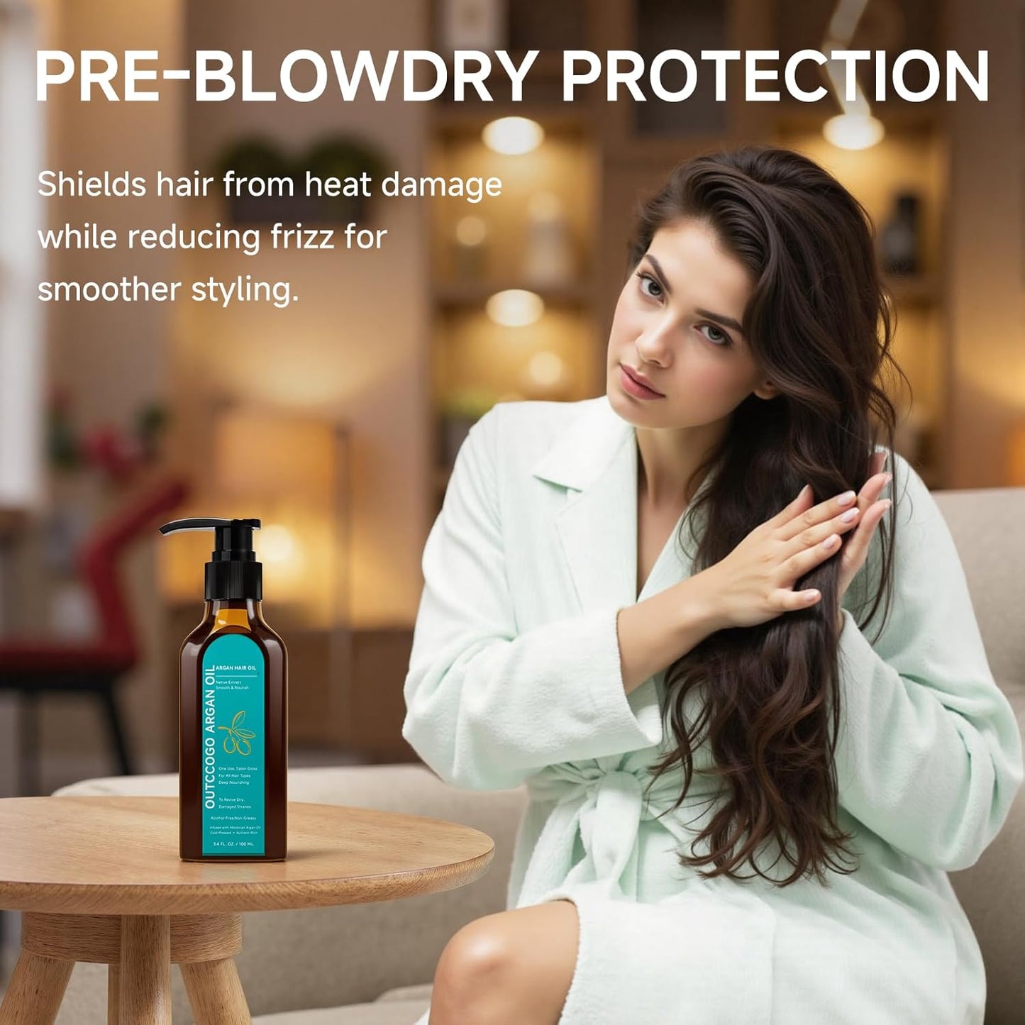 Outccogo Moroccan Argan Oil, Hair Oil for Frizzy Hair, Nourishing Smoothing for Frizz Control, Curly Long Dry Damaged Hair Treatment & Heat Protectant, 3.4 Fl Oz