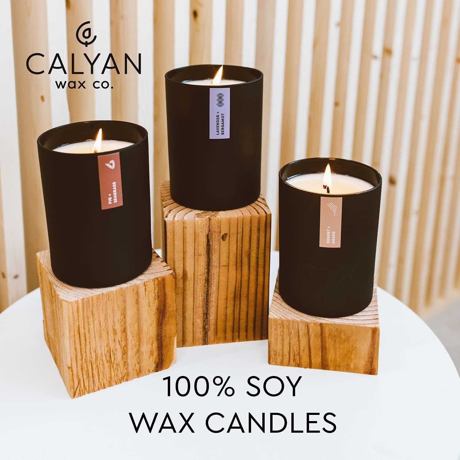 Calyan Wax Co. Vetiver & Tonka Scented Candle - 75 Hour Burn - Luxury Clean Soy Wax Candles - Long Lasting Black Tumbler Jar Candle for Home - 10.2oz