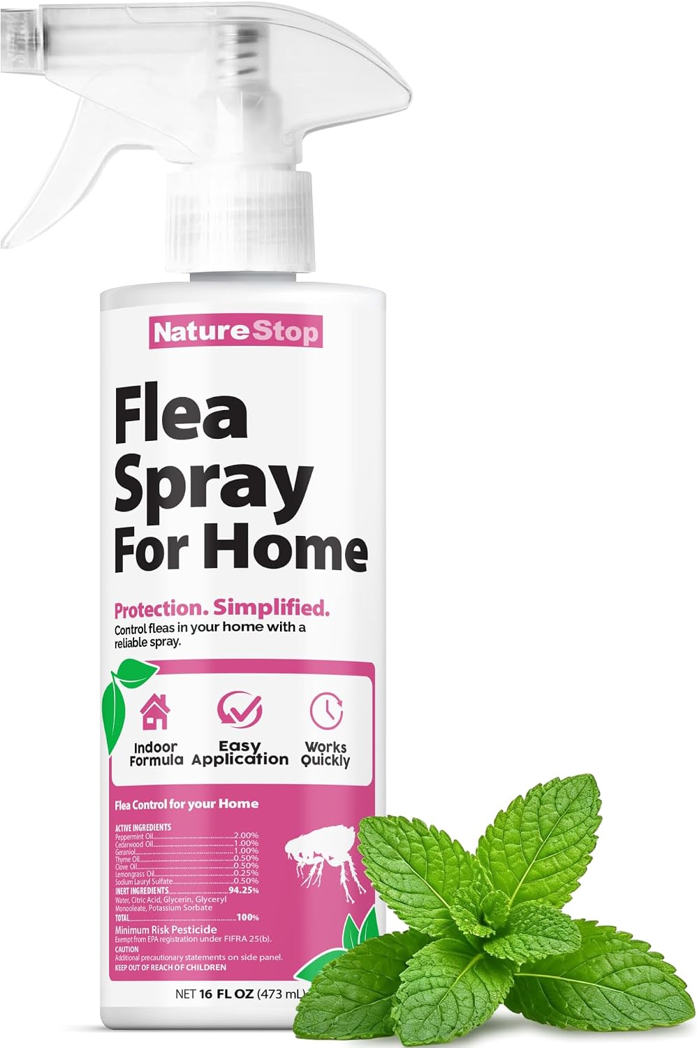 Flea Spray for Home, Fast-Acting Flea Killer for Carpets, Furniture & Pet Bedding, 16 oz (475mL)