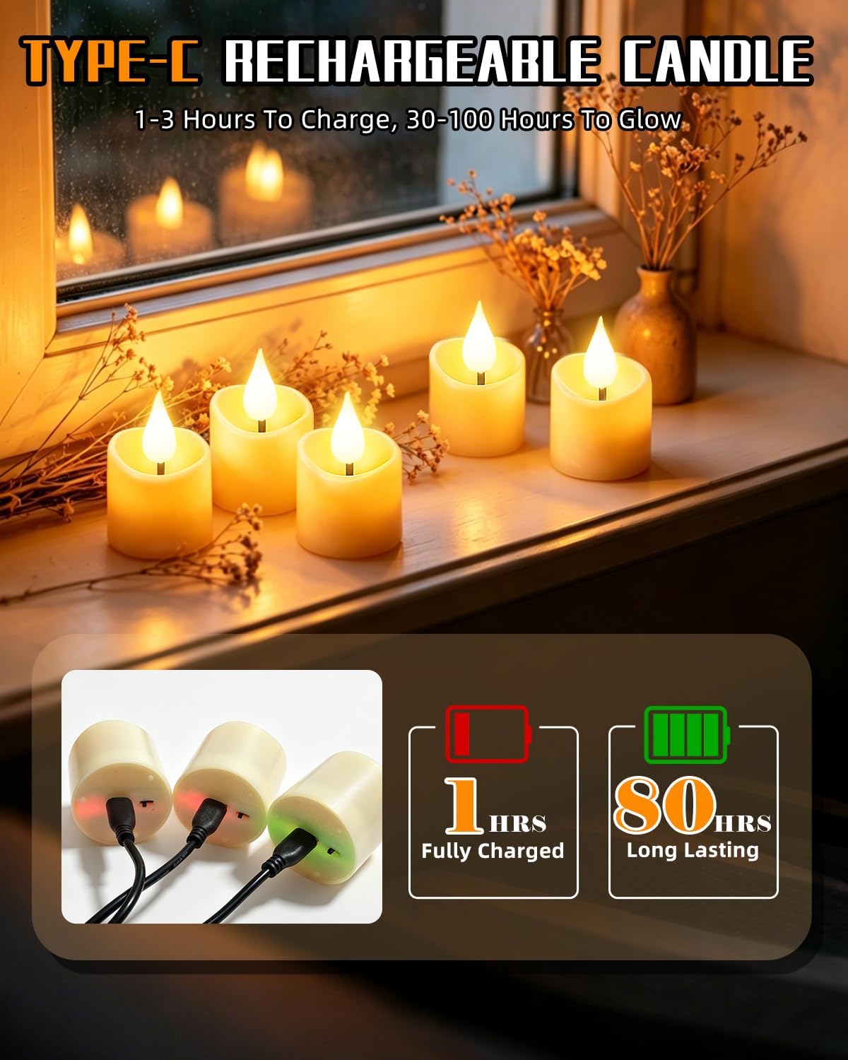 6Pcs Rechargeable Tea Lights: 1.5"x2.2" Flameless LED Votive Candles with Remote & Timer, USB Battery Operated Flickering Fake Tealights for Home Wedding Centerpiece Table Decor, Anniversary Christmas