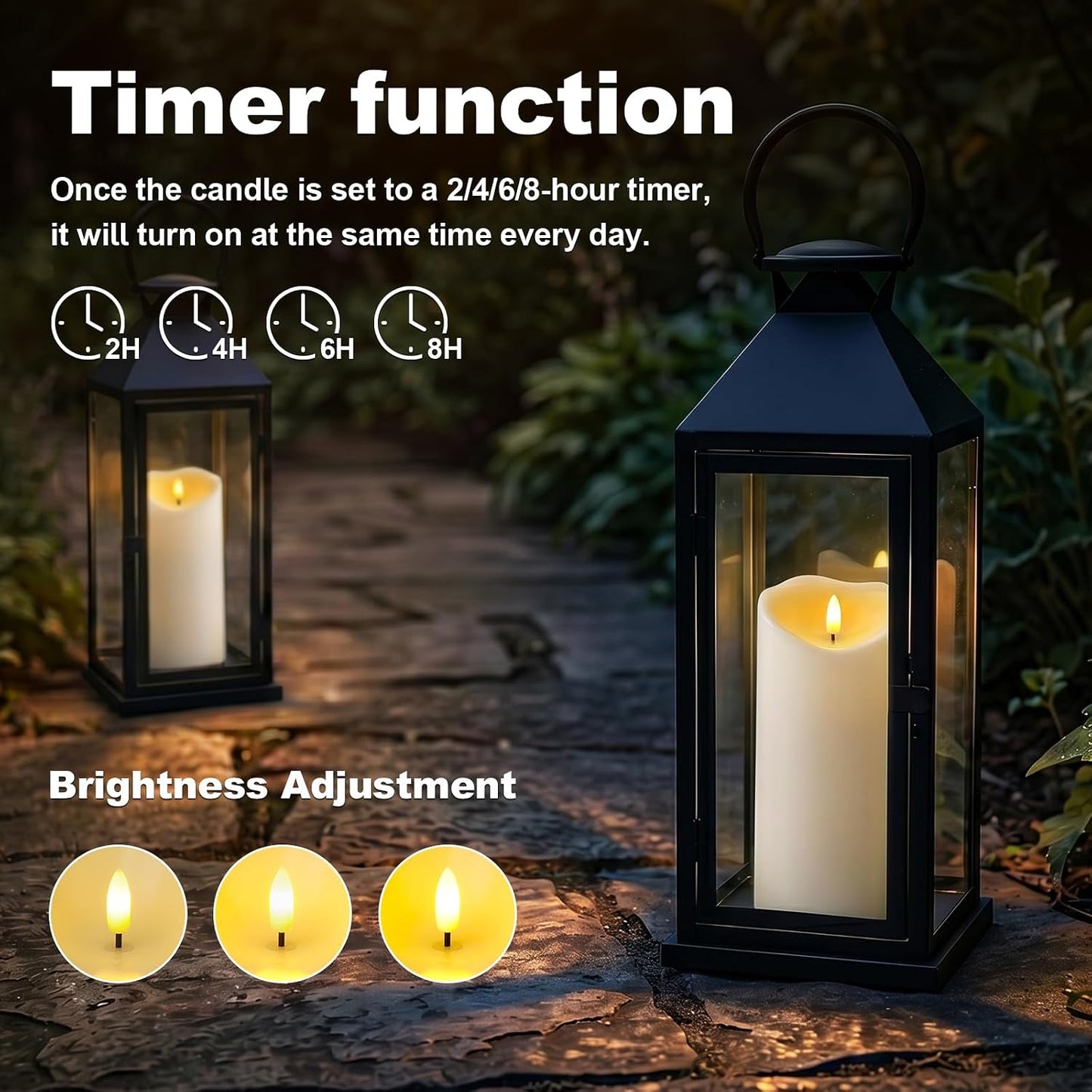 Amagic 4” x 9” Large Outdoor Waterproof Flameless Candles with Remote, Battery Operated Candles with Timer, Flickering Fake LED Pillar Candle for Patio Yard Porch Decor, Ivory White, Set of 2