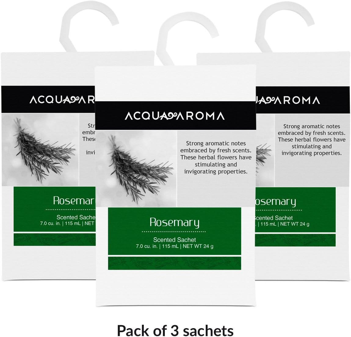 Acqua Aroma Rosemary Scented Sachet 7.0 cu. in. (115mL/24g) - Pack of 3 Sachets