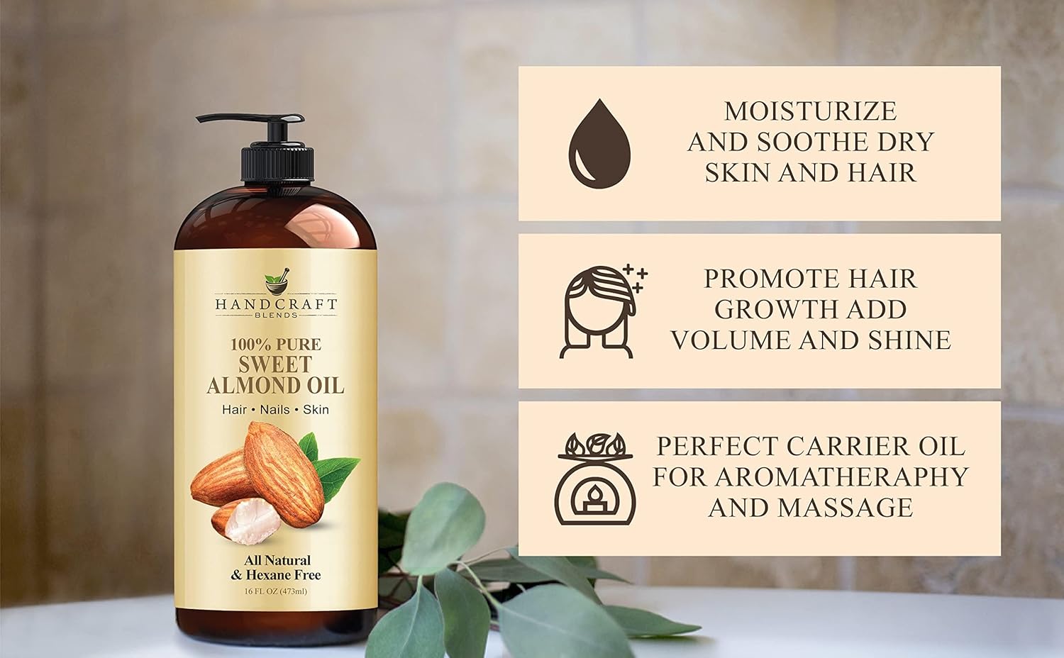 Handcraft Blends Soft & Silky Set: Apricot Kernel Oil and Sweet Almond Oil – (2 x 16 Fl Oz) – 100% Pure & Natural – Premium Carrier Oils for Massage and Skin Care