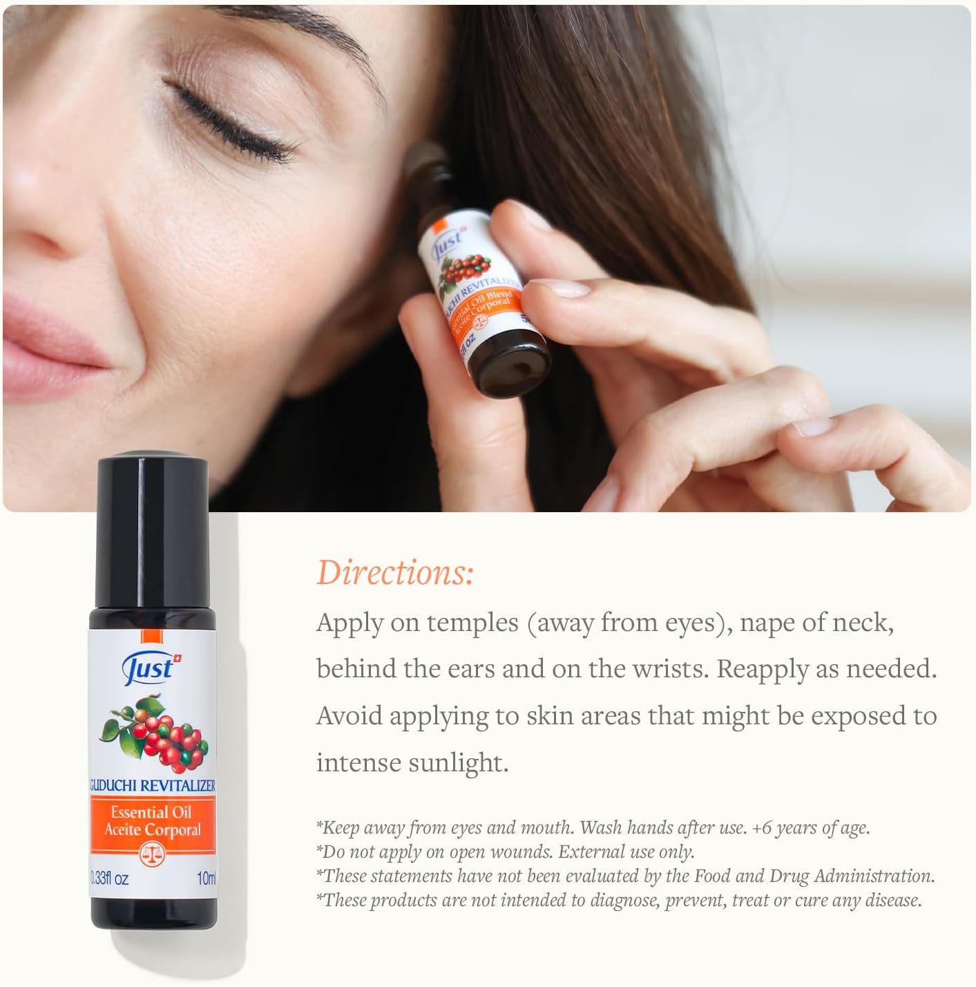 Guduchi Revitalizer Roll-On 10 ml Essential Oils by SwissJust. Guduchi Extract - with Lime, Lemon, Rosemary, Camphor, and Lavender - 10 ml