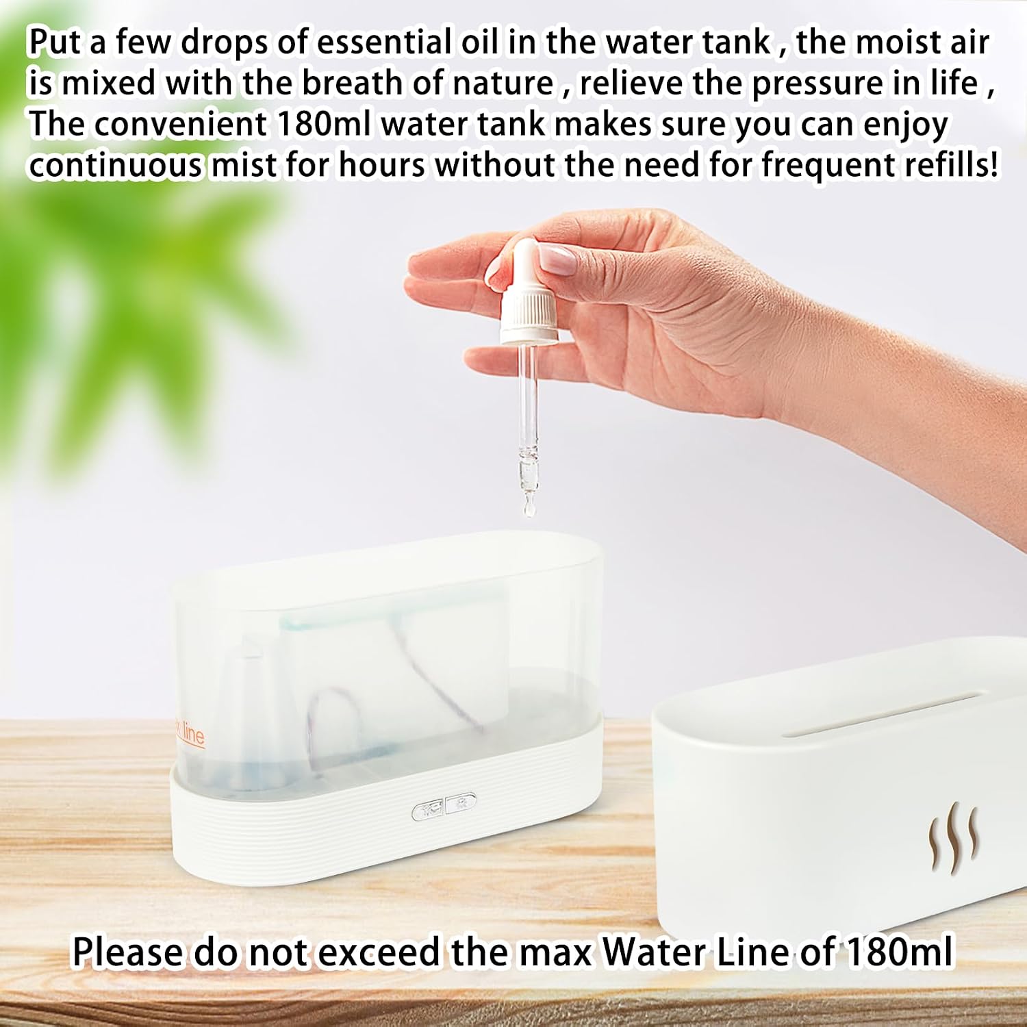Flame Diffuser Humidifier-Auto Off 180ml Essential Oil Diffuser-2 Modes Brightness Aroma Humidifier with Fire Flame Effect for Home,Office,Spa,Gym (White)