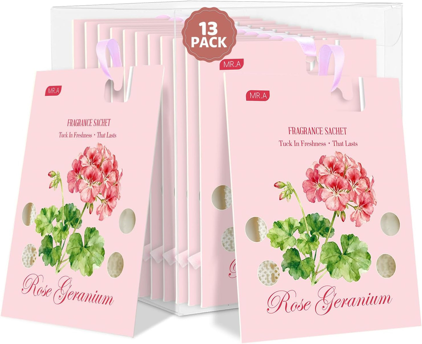 MR.A 13 Packs Geranium Scented Sachets, Fragrance Sachet Bags for Drawers and Closets, Air Fresheners for Car and Home, Closet Deodorizer Scented Drawer Fresheners for Dresser