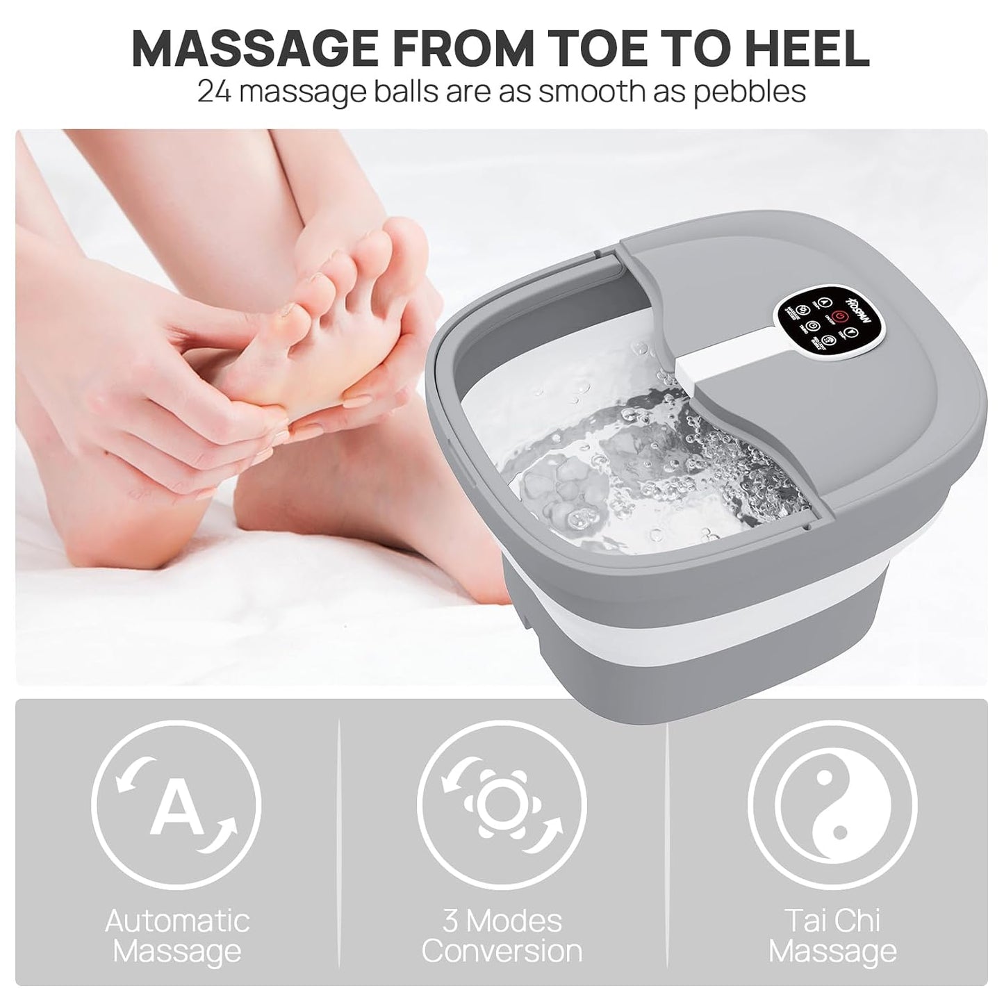 HOSPAN Collapsible Foot Spa Electric Rotary Massage, Foot Bath with Heat, Bubble, Remote, and 24 Motorized Shiatsu Massage Balls. Pedicure Foot Spa for Feet Stress Relief