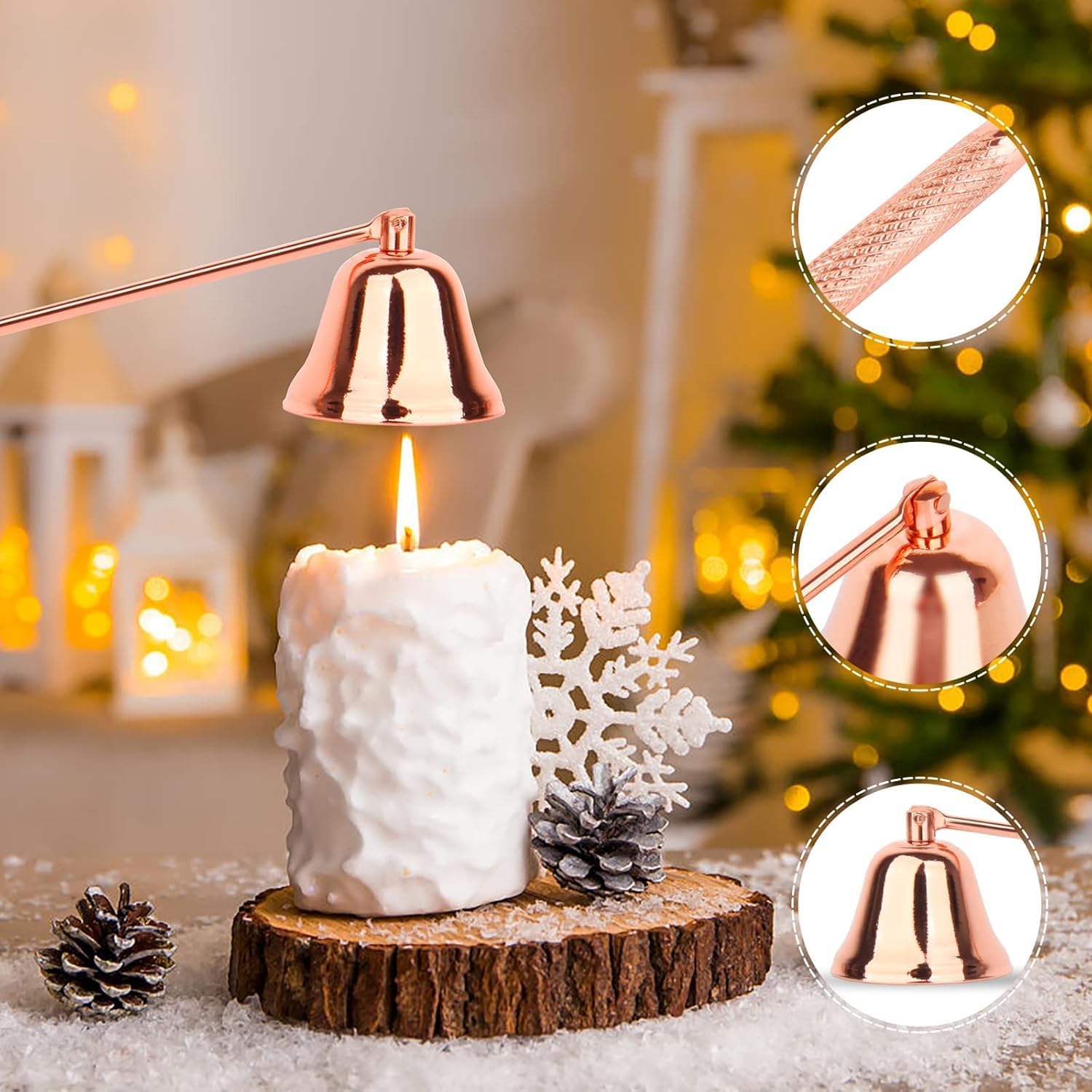2PCS Candle Snuffer, Extinguish Candle Flame Safely with Long Handle Putting Out Fire, Candle Extinguisher Tool (Rose Gold)
