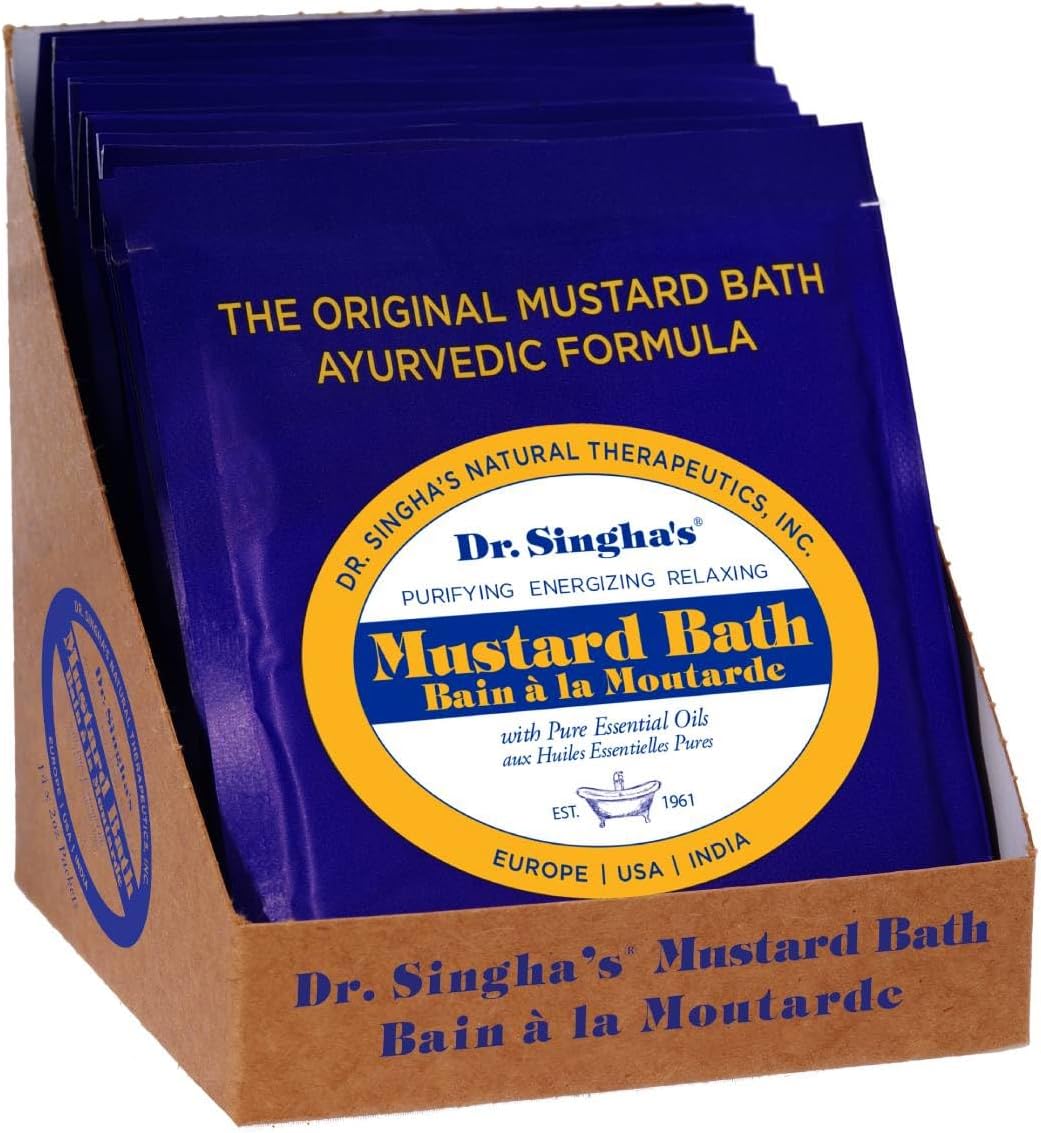 Dr. Singha's Mustard Bath Soak – Aromatherapy Bath Salts with Mustard Seed & Essential Oils for Muscle Relaxation, Stress Relief & Soothing – Epsom Salt Alternative, (2 oz (14 Pack))