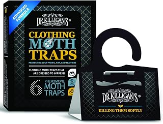 Dr. Killigan's Premium Clothing Moth Traps with Pheromones Prime | Non-Toxic Clothes Moth Trap with Lure for Closets & Carpet | Moth Treatment & Prevention | Case Making & Web Spinning (Black, 6 pack)