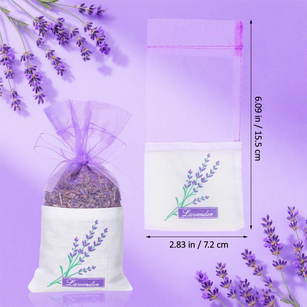 75Pcs Empty Lavender Sachet Bags, Purple Organza Drawstring Pouches for Dried Flowers, Potpourri and Closet Storage, Wedding Party Gift, Jewelry and DIY Crafts