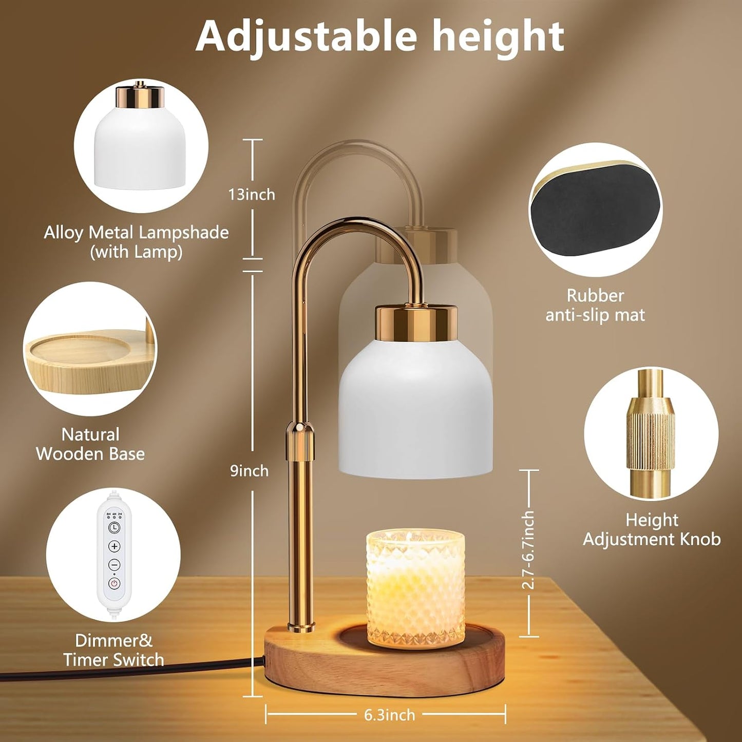 Candle Warmer Lamp, with Timer Dimmer, Height and Brightness Adjustable, Modern Electric Wax Warmer for Women Mom, Best Birthday and House Warming Gift for New Home Decor