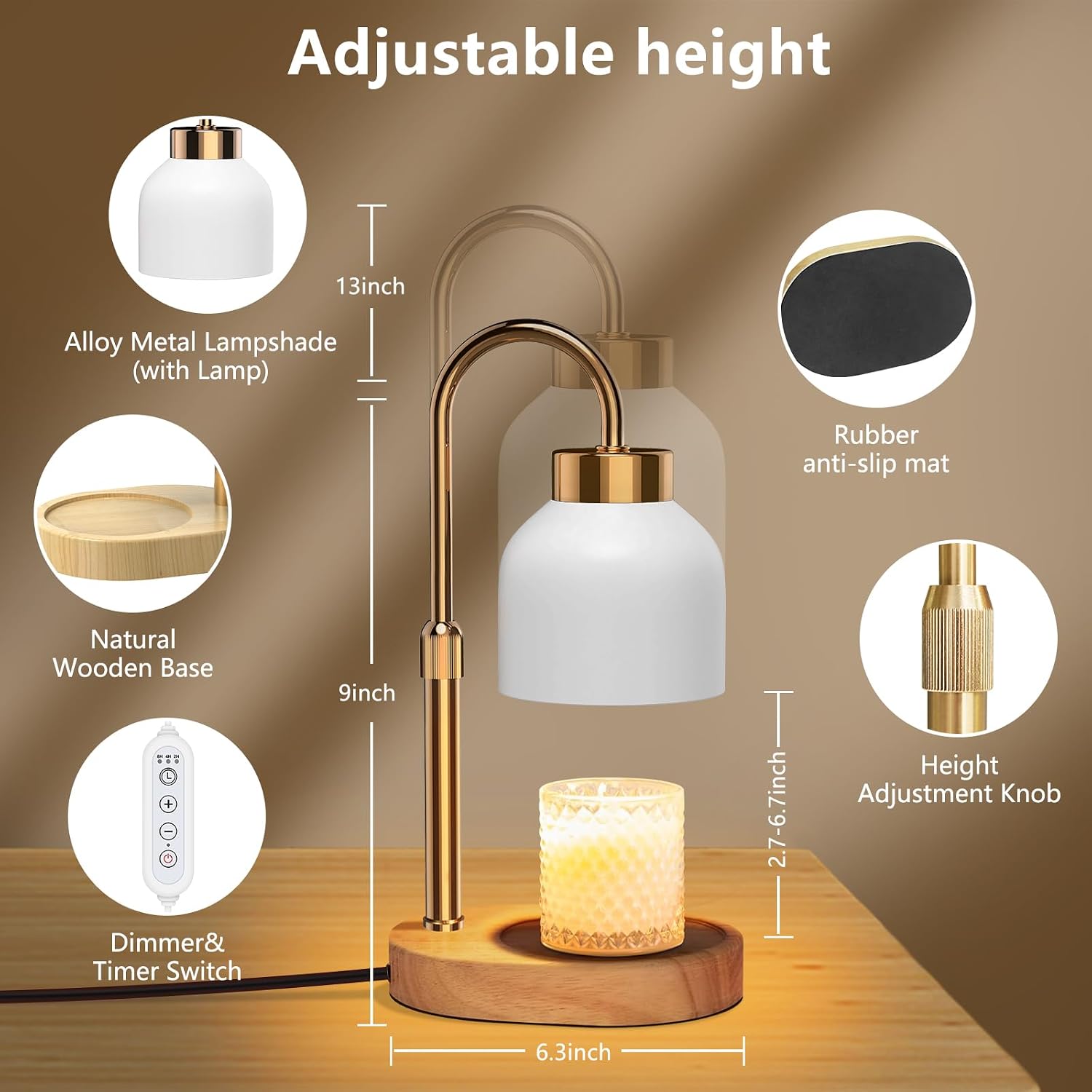 Candle Warmer Lamp, with Timer Dimmer, Height and Brightness Adjustable, Modern Electric Wax Warmer for Women Mom, Best Birthday and House Warming Gift for New Home Decor
