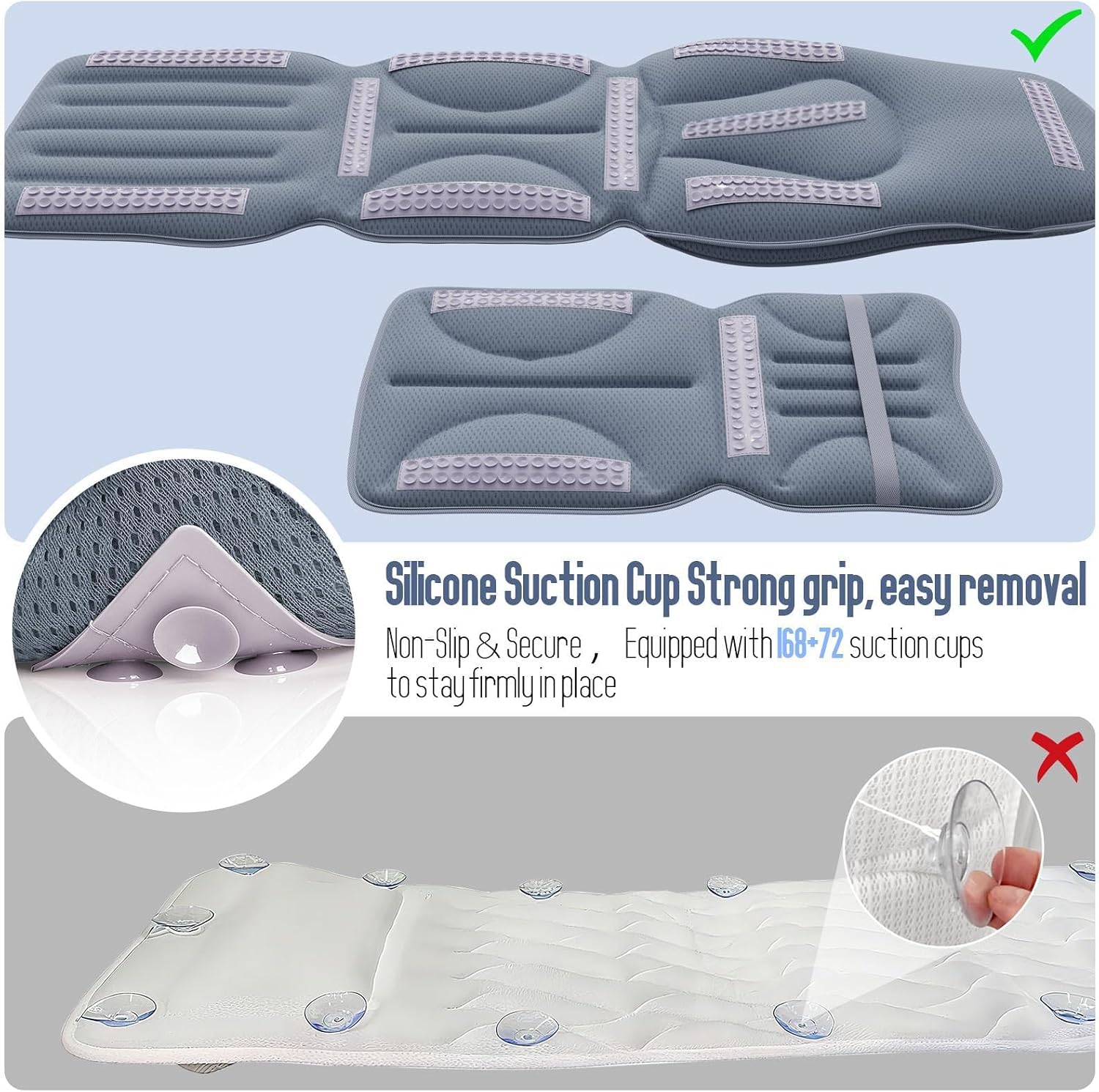 Luxury Full Body Bathtub Pillow 6D Air Mesh,Extra Long Bath Pillow for Tub Non Slip,Soft Relax Tub Pillow for Bath Head Neck Back Waist Support,Large Thick Spa Bathtub Cushion (Gray)