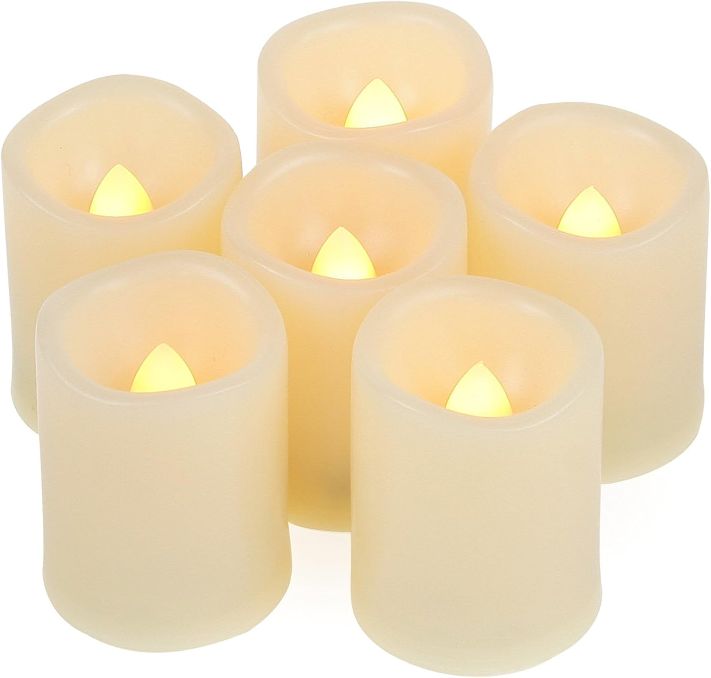 CANDLE CHOICE Battery Operated Flameless Votive Candles with Timer Flickering Fake Electric LED Tea Lights Set Wedding Party Holiday Decorations Table Centerpiece Long Lasting Batteries Included 6 PCS