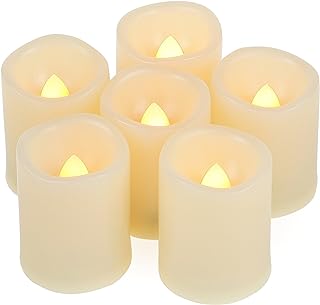 CANDLE CHOICE Battery Operated Flameless Votive Candles with Timer Flickering Fake Electric LED Tea Lights Set Wedding Party Holiday Decorations Table Centerpiece Long Lasting Batteries Included 6 PCS