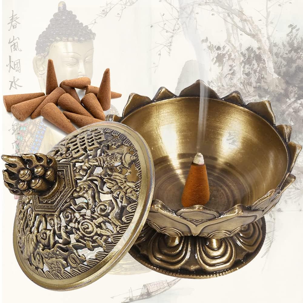 Watris Veiyi Classic Lotus Incense Burner, Vintage Charcoal Incense Burner, Lotus Incense Holder for Stick and Cone Incense 2.71 X 2.76inch / 6.9 x 7cm