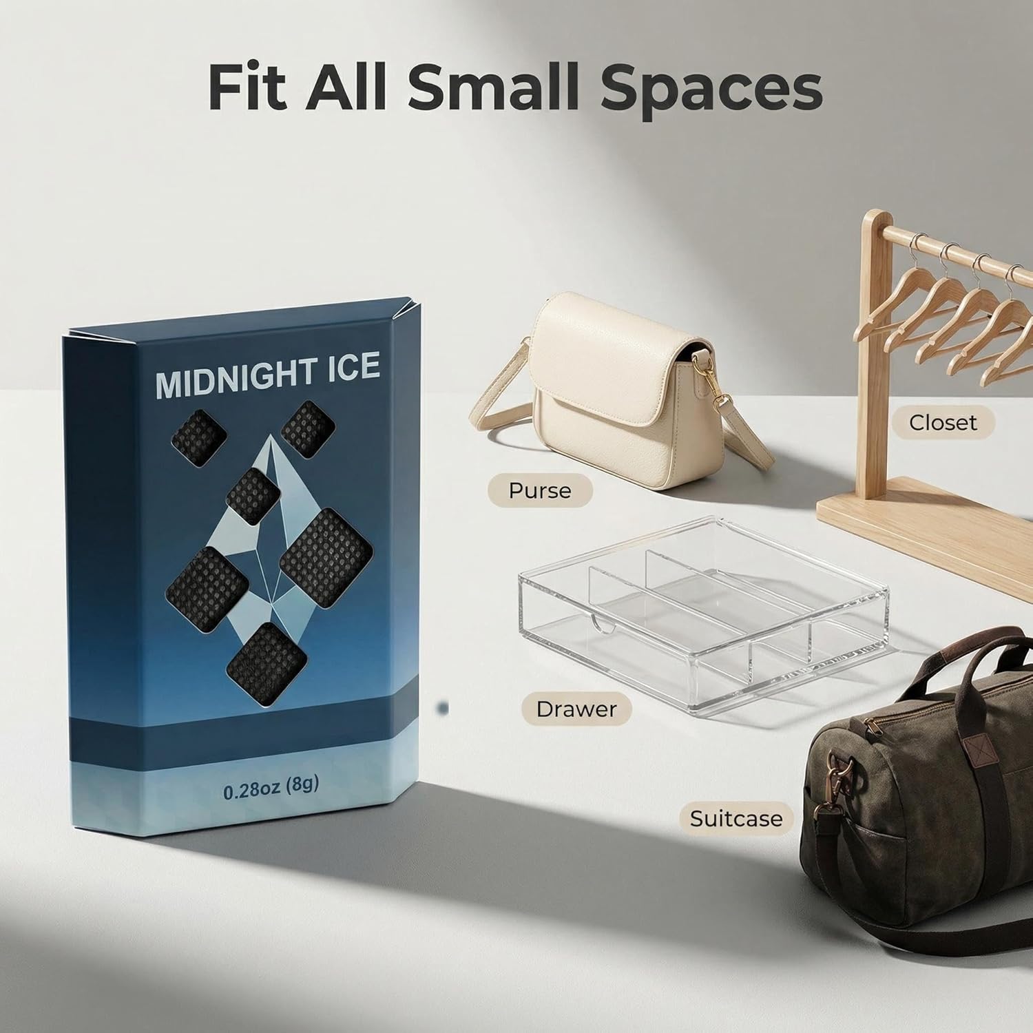 Midnight Ice Scented Sachets, 3 Pack Hanging Closet Deodorizer for Drawers, Wardrobes, Bags, Suitcases and Small Spaces