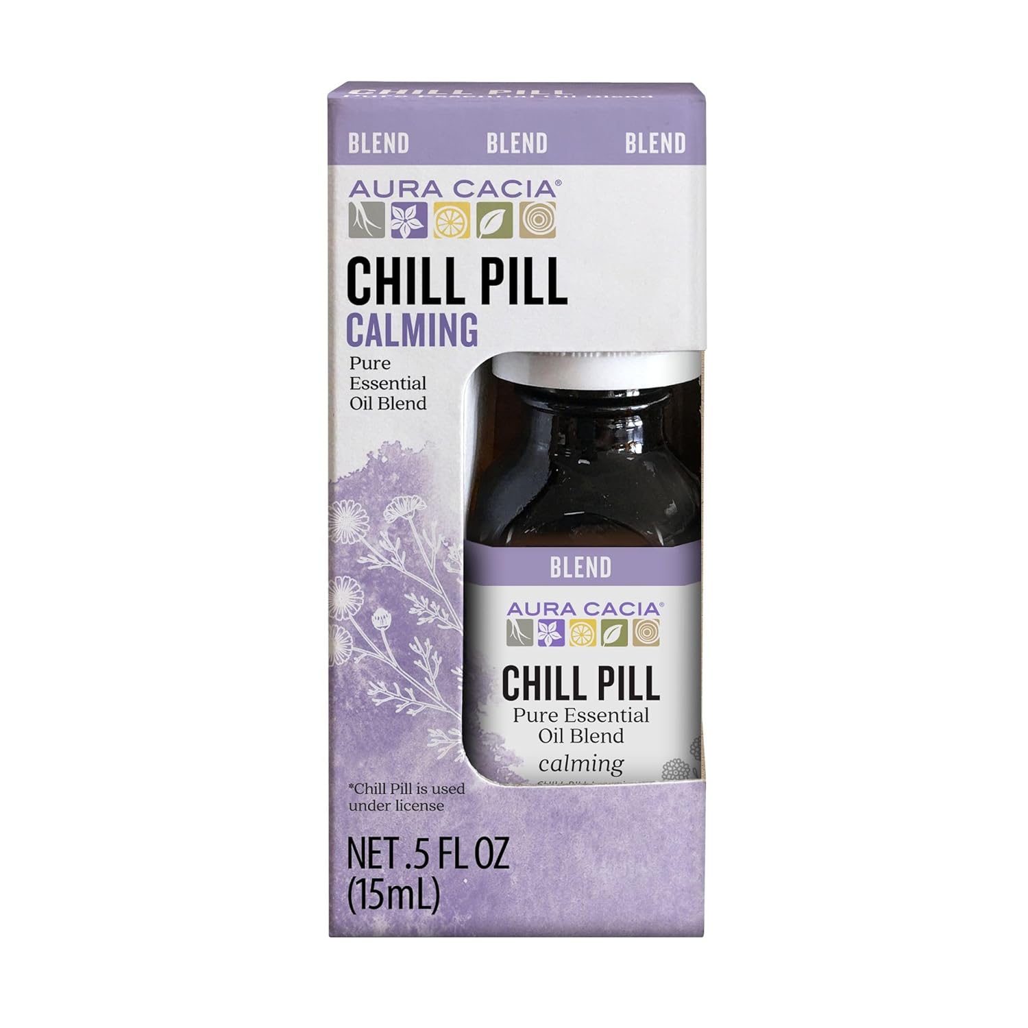 Aura Cacia Chill Pill Essential Oil Blend, 100% Pure Essential Oils - Aromatherapy for Diffusers, Relaxation, Massage | 0.5 Fl Oz (Pack of 1)