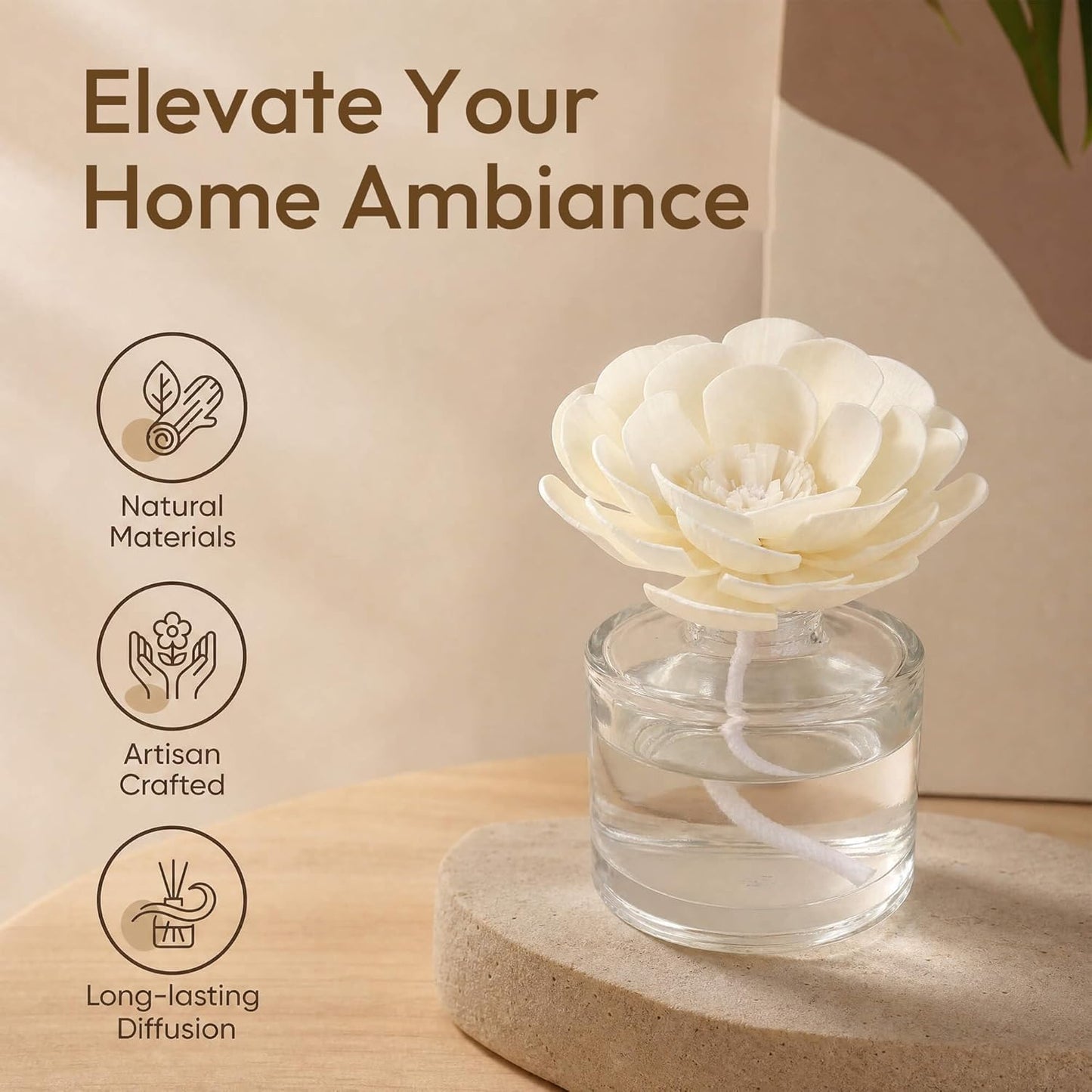 Flower Reed Diffuser Sticks Set, 7 Pcs Assorted White Handmade Sola Wood Flowers for Home Fragrance, Bathroom Aromatherapy & Decoration