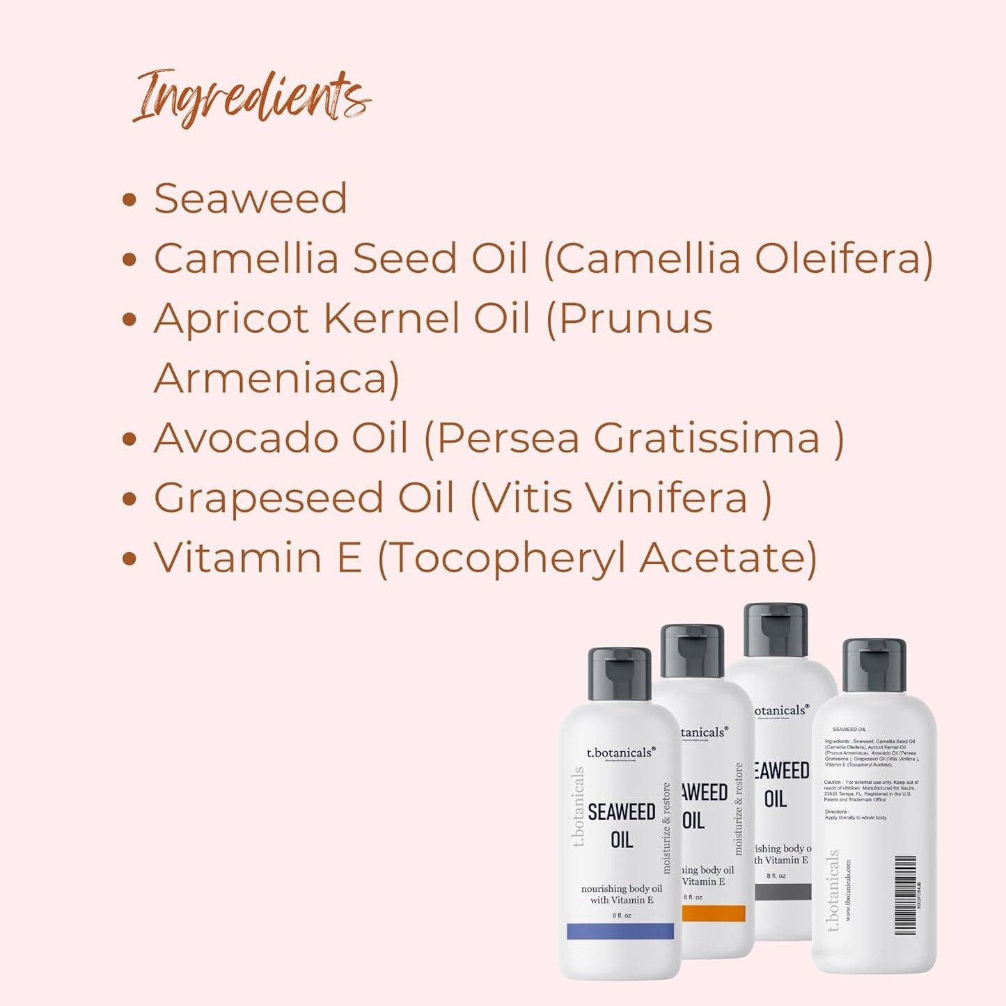 Seaweed Body Oil 8 oz. Nourishing Sea Moss Oil Fast Absorbing Firming Anti-Aging Non-Greasy Oil Day and Night Massage Kelp Moisturizer for Dry Dull, Sagging Skin, Face, Hair, Foot, Hands (Lavender)