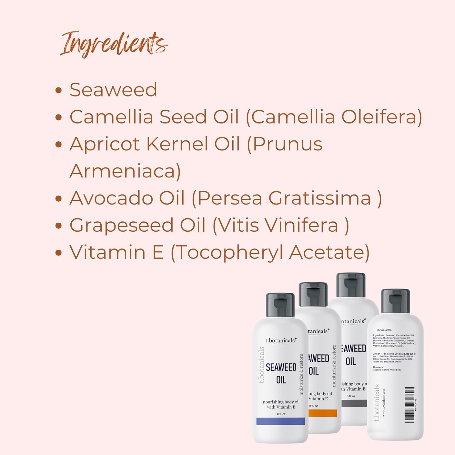 Seaweed Body Oil 8 oz. Nourishing Sea Moss Oil Fast Absorbing Firming Anti-Aging Non-Greasy Oil Day and Night Massage Kelp Moisturizer for Dry Dull, Sagging Skin, Face, Hair, Foot, Hands (Lavender)