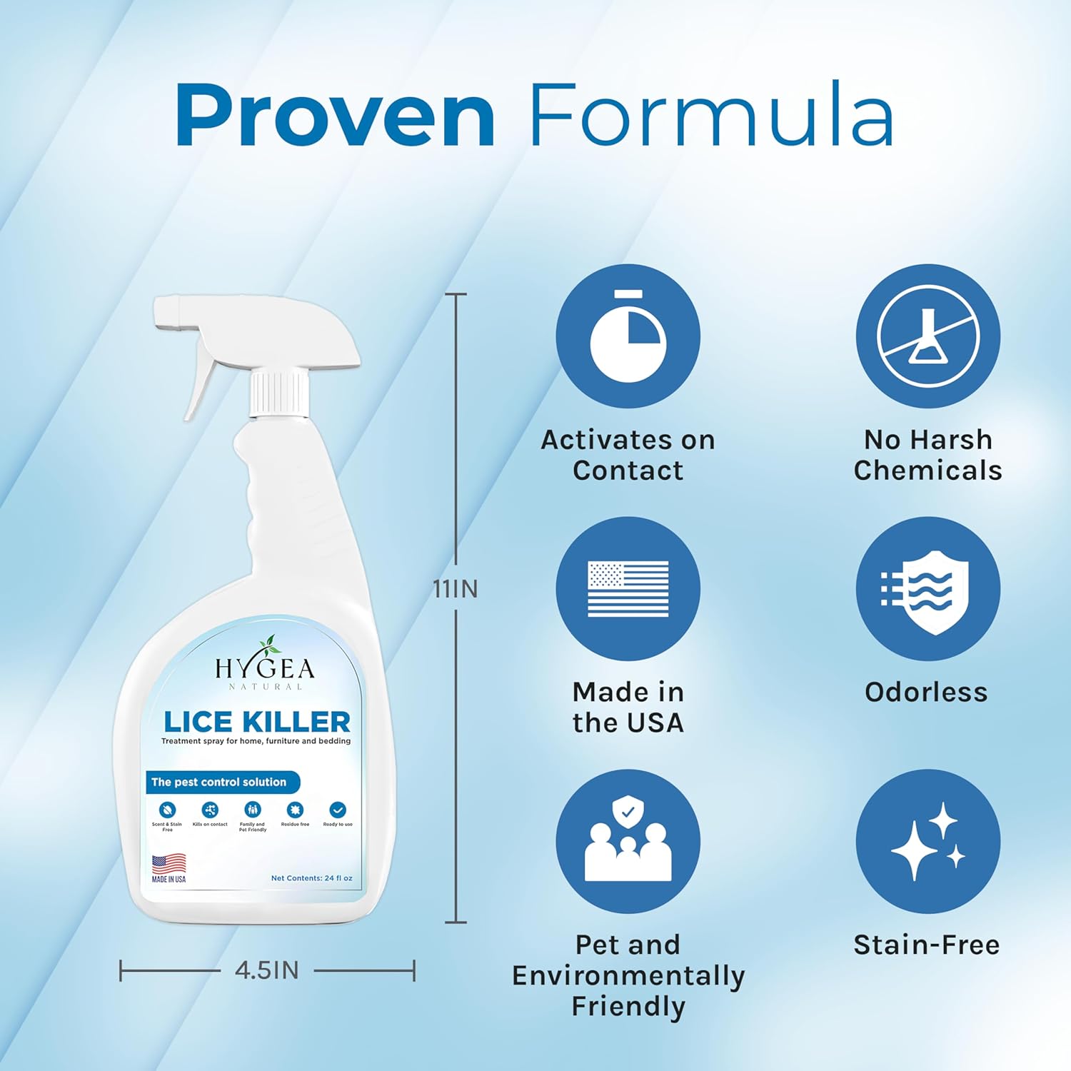 Hygea Natural Lice Spray for Home & Furniture - Natural Treatment for Head Lice - Family & Pet Friendly - Quick Action Against Infestations - Stain & Scent Free 24oz Spray